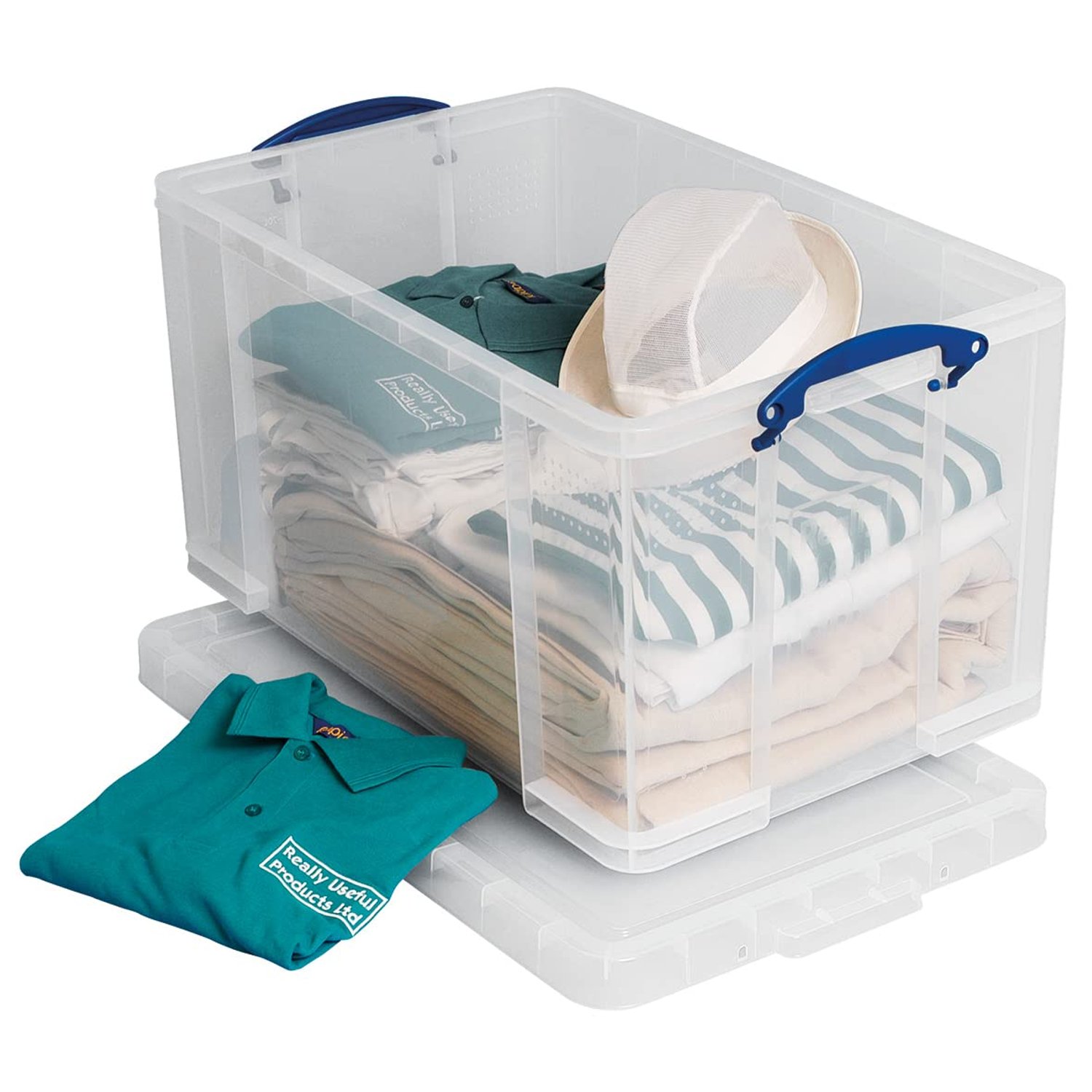 """Really Useful 84 Litre Versatile Clear Storage Box: Stackable, Transparent, Secure. Ideal for Storage & Transport. Organize with Ease, Ultimate Convenience"""