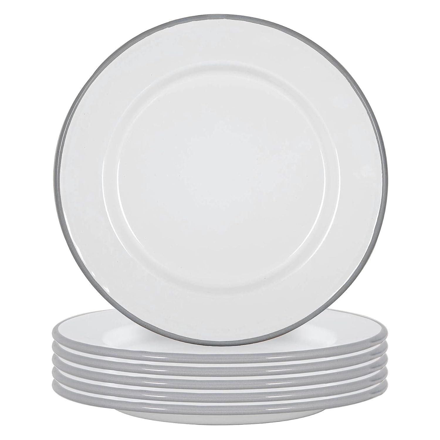 Argon Tableware Enamel Dinner Plates - 25.5cm - Pack of 6 - Grey Dining Plates Lightweight Camping Large Dinner Dish for Appetisers, Starters, Mains, Sides, Desserts