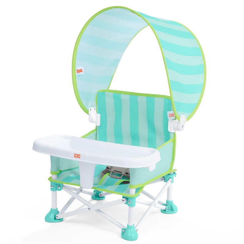 Bright Starts Pop 'N Sit Cabana Portable Booster Chair with UPF Canopy, Floor Seat, Indoor/Outdoor Use, Compact Fold, Teal, 6 Mos - 3 Yrs