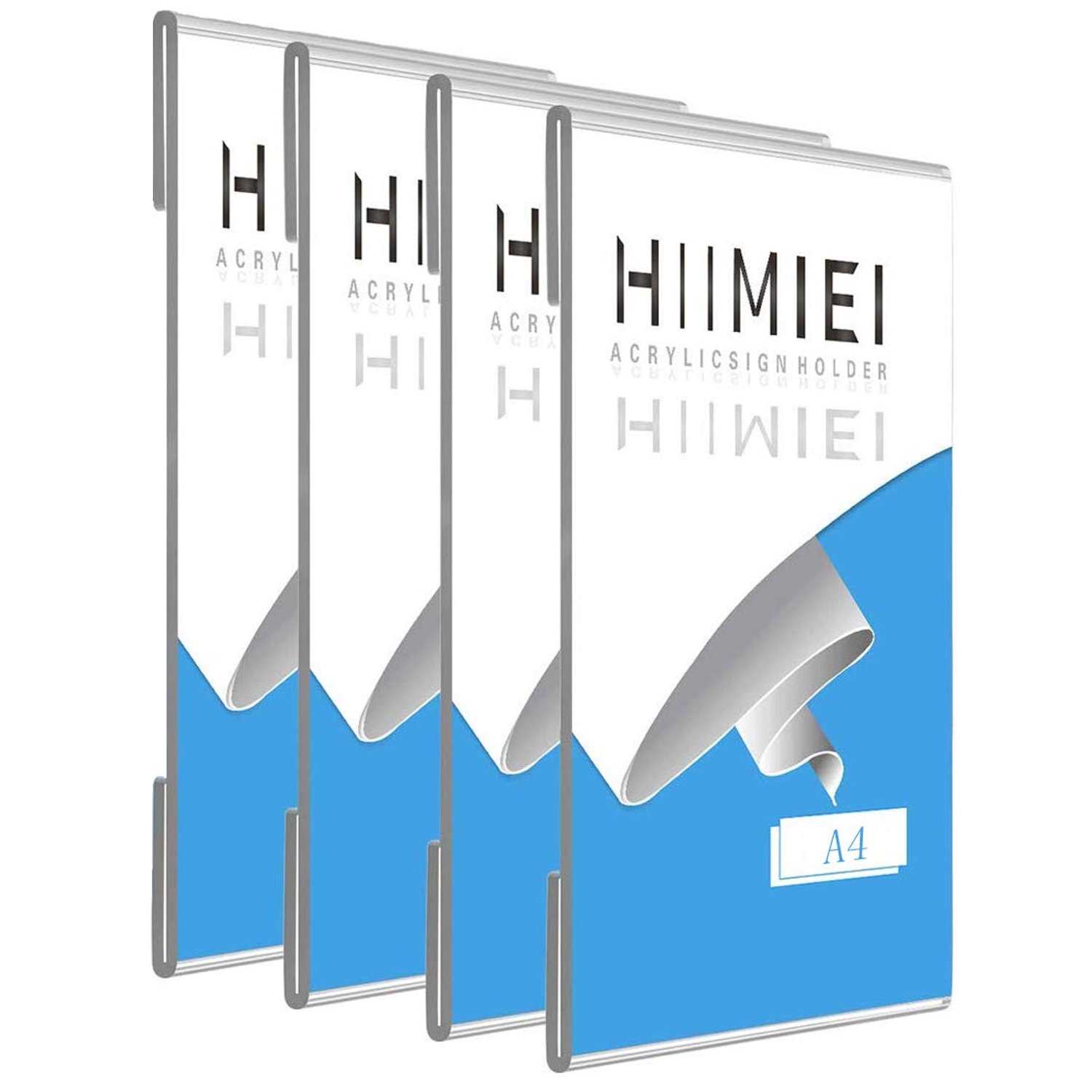 A4 Clear Acrylic Plexi Sign Holders with 3M Tape, Wall Sign Memo Document Menu Holder for Office, Home, Store, Restaurant-No Drilling (4 Pack)