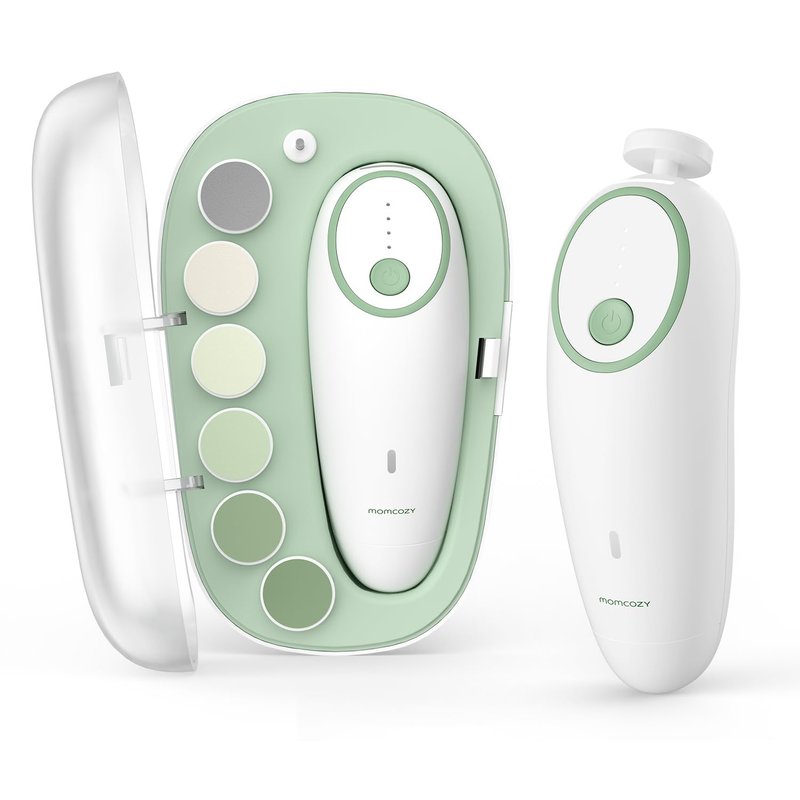 Momcozy Baby Nail File Electric, Gentle Baby Nail Trimmer Electric Rechargeable, Baby Nail Clipper Electric, 360° Fog LED Gentle Light, 7 Grinding Head Replacement Pads