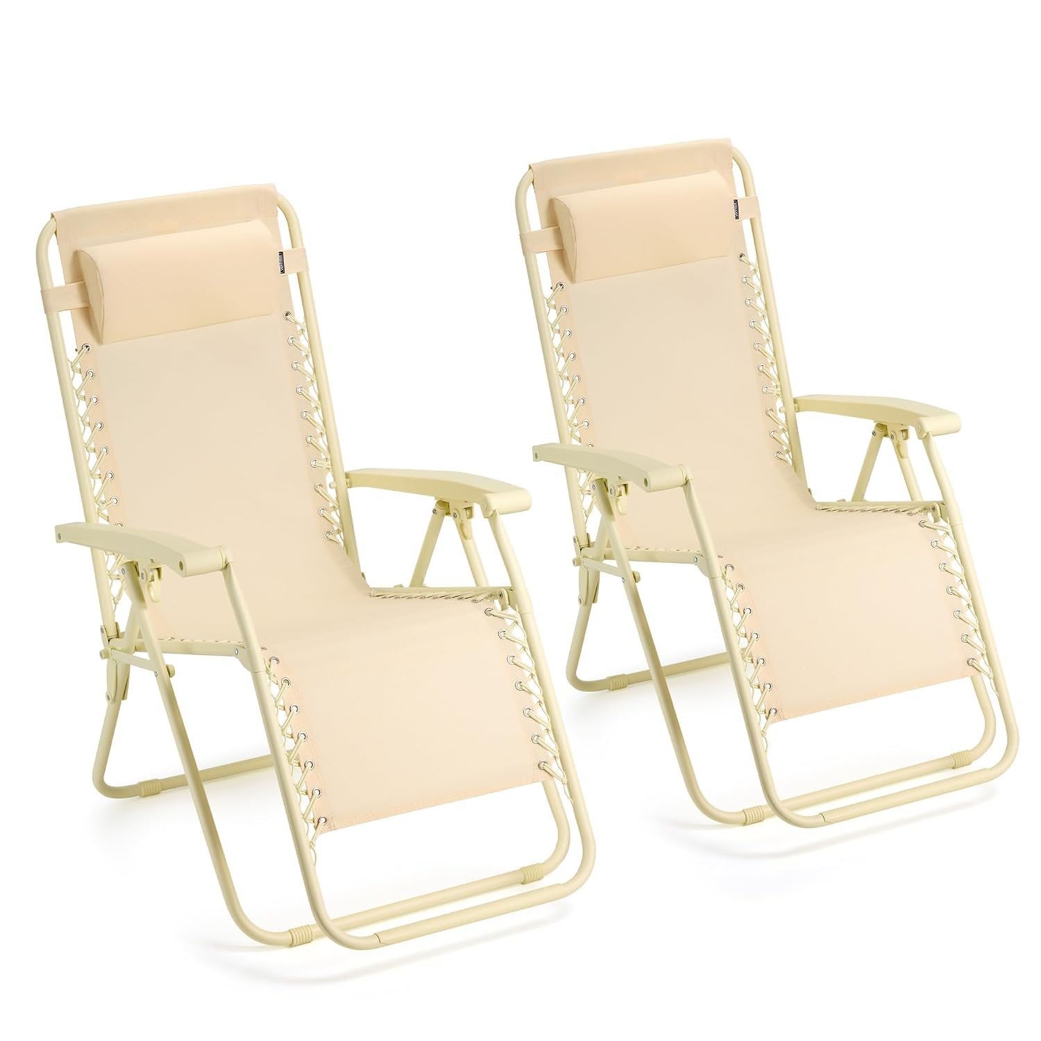 VonHaus Zero Gravity Chairs Set of 2 - Reclining Sun Loungers for Garden - Textilene Folding Sunloungers with Detachable Headrest - Fold Away 2 Set Deck Chairs for Outdoor, Patio (Yellow)
