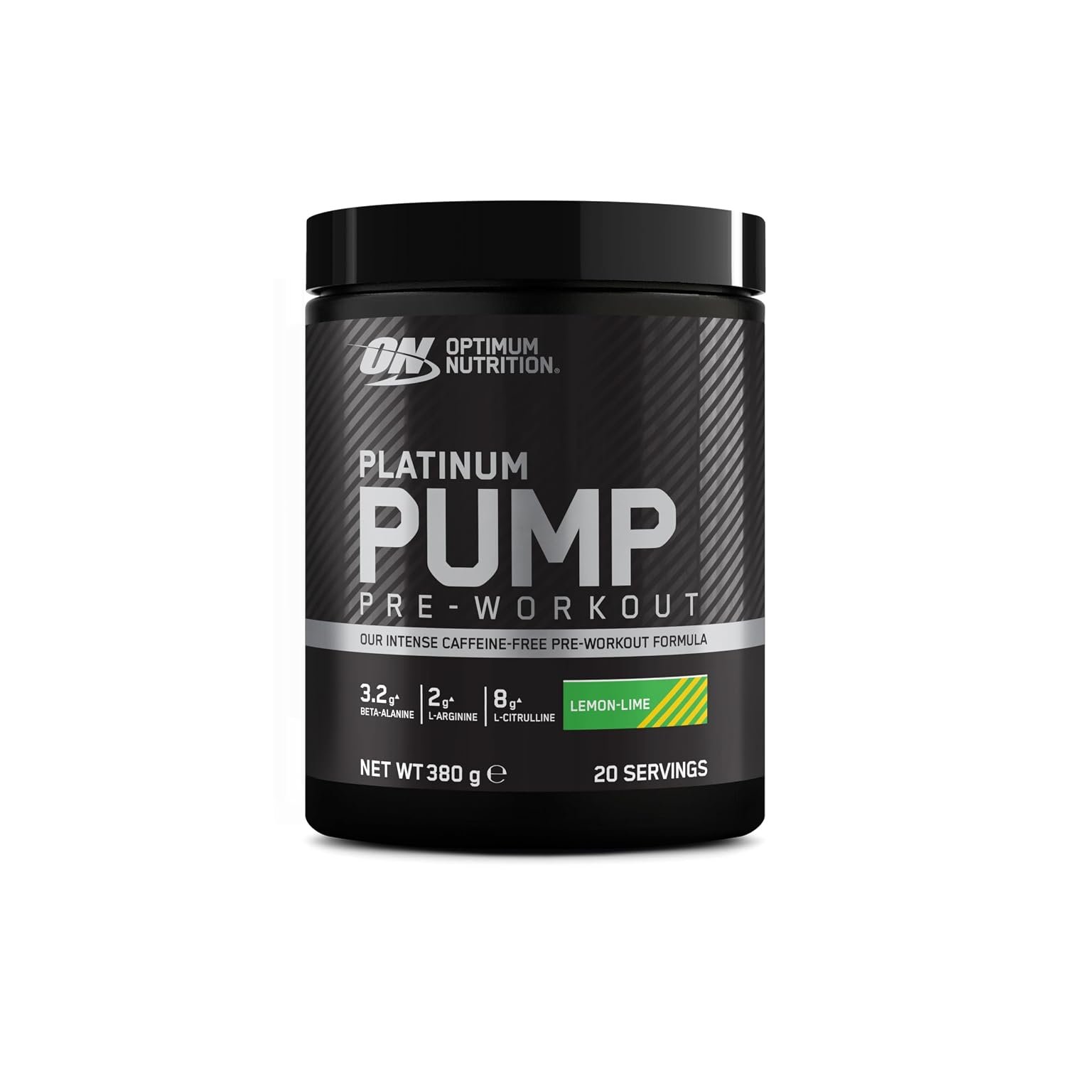 Optimum Nutrition ON Platinum Pump Pre-Workout, Intense Caffeine-Free Pre-Workout Food Supplement with Fruitflow, Beta-Alanine, L-Arginine, L-Citrulline, Lemon Lime Flavour, 20 Servings, 380 g