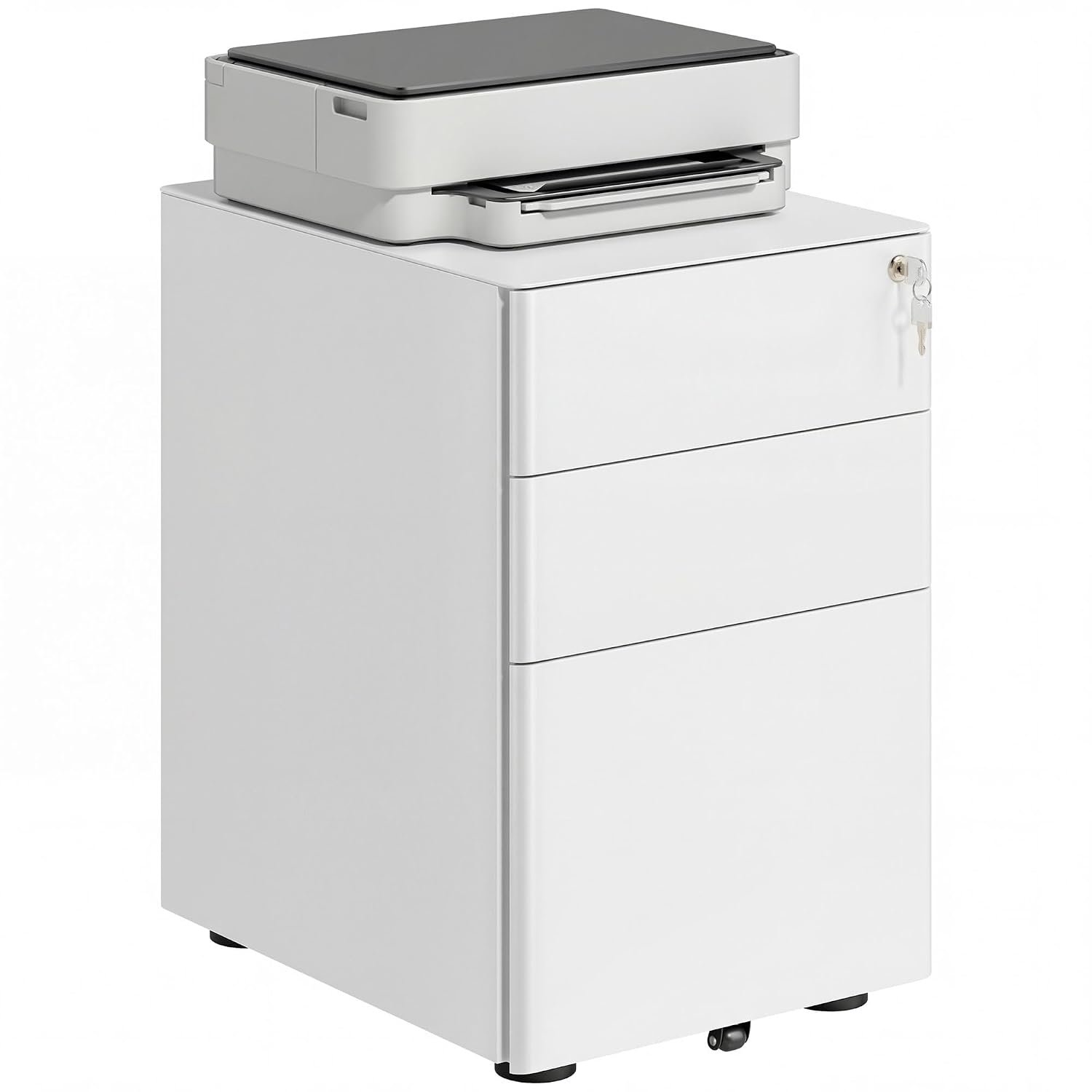 Vinsetto 3-Drawer Mobile Filing Cabinet, Steel Lockable File Cabinet for A4, Legal, Letter, Compact Under Desk Storage, Pre-Assembled Body, Hanging File Folders for Home Office, 39 x 48 x 59cm, White