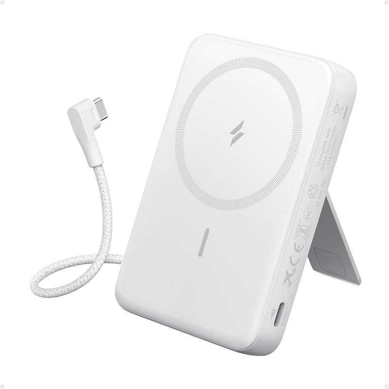 Anker Zolo Magnetic Power Bank, 10,000mAh Wireless Portable Charger with 30W Max Fast Charging, Battery Pack with Built-In USB-C Cable and Adjustable Stand, For iPhone 15/14 Series, AirPods, and More