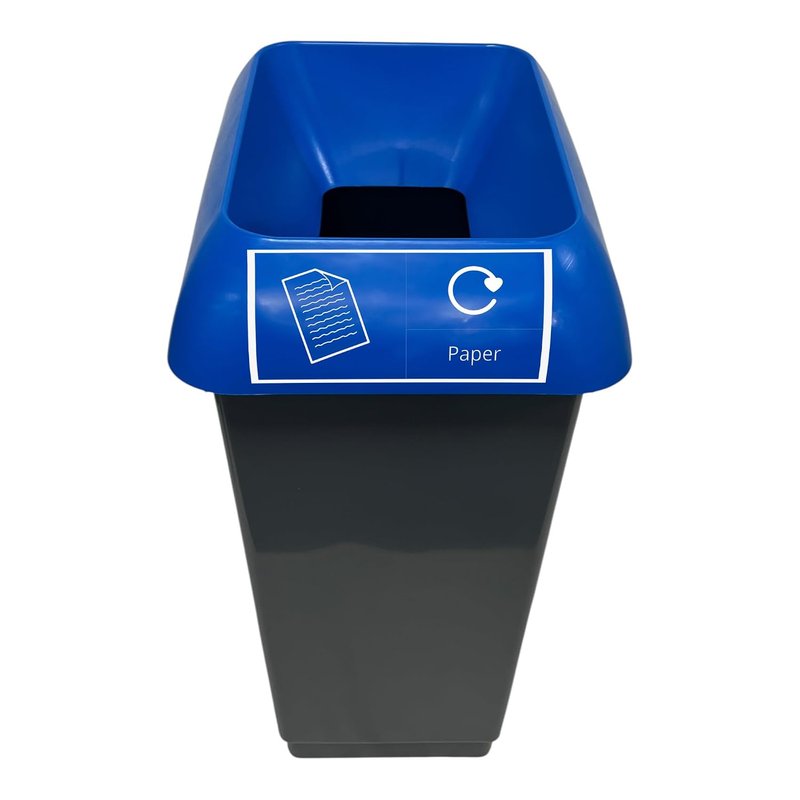 Chabrias Ltd 50 Litre Recycling Waste Bin With Lid & Logo Sticker Included (Blue Lid & Paper Logo)