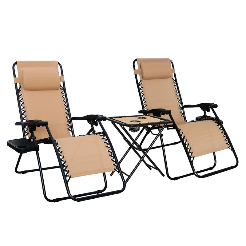 Amazon Basics Zero Gravity Chair with Side Table, Set of 2, Beige
