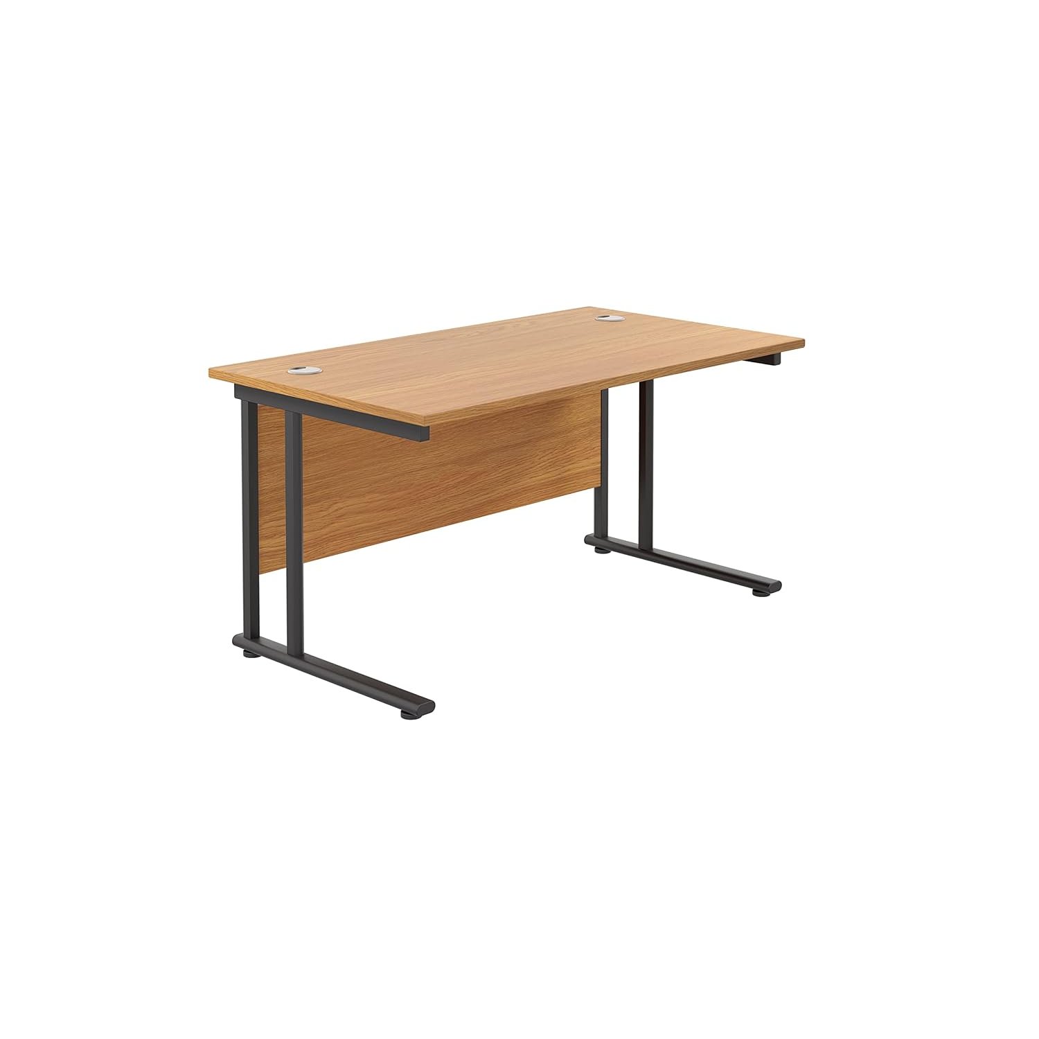 Office Hippo Heavy Duty Rectangular Cantilever Office Desk, Home Office Desk, Office Table, Integrated Cable Ports, PC Desk For Office or Home, 5 Yr Wty - Black Frame/Oak Top, 120cm x 80cm