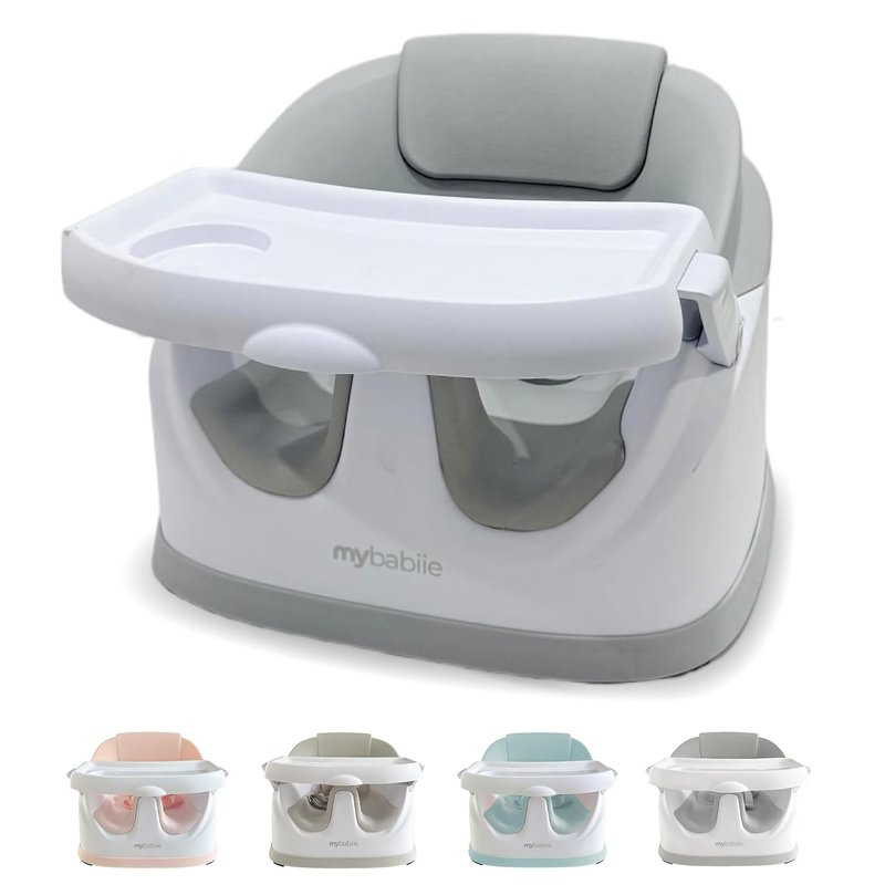 My Babiie MBHCB 2-in-1 Baby Booster Chair – Feeding and Floor Seat for Toddlers, Easy Clean, Removable Tray with Cup Holder, from 6 Months to 3 Years (15kg) – Grey
