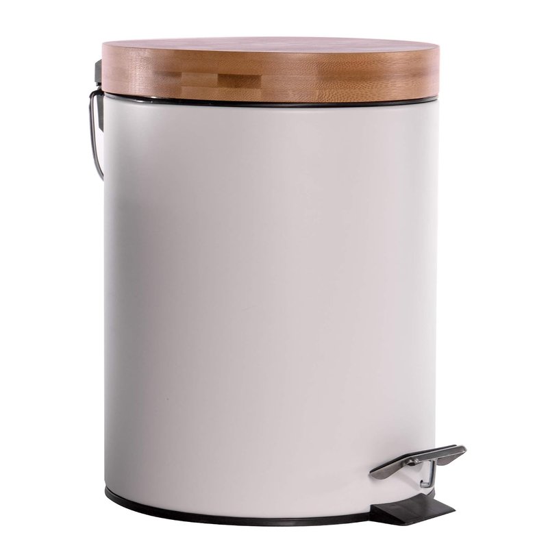 Maison & White Bathroom Bin with Bamboo Lid 5L | Pedal Bin | Dustbin for Bathroom | Bins with Lids Small | Removable Bucket | Soft Close | Compact Design | M&W