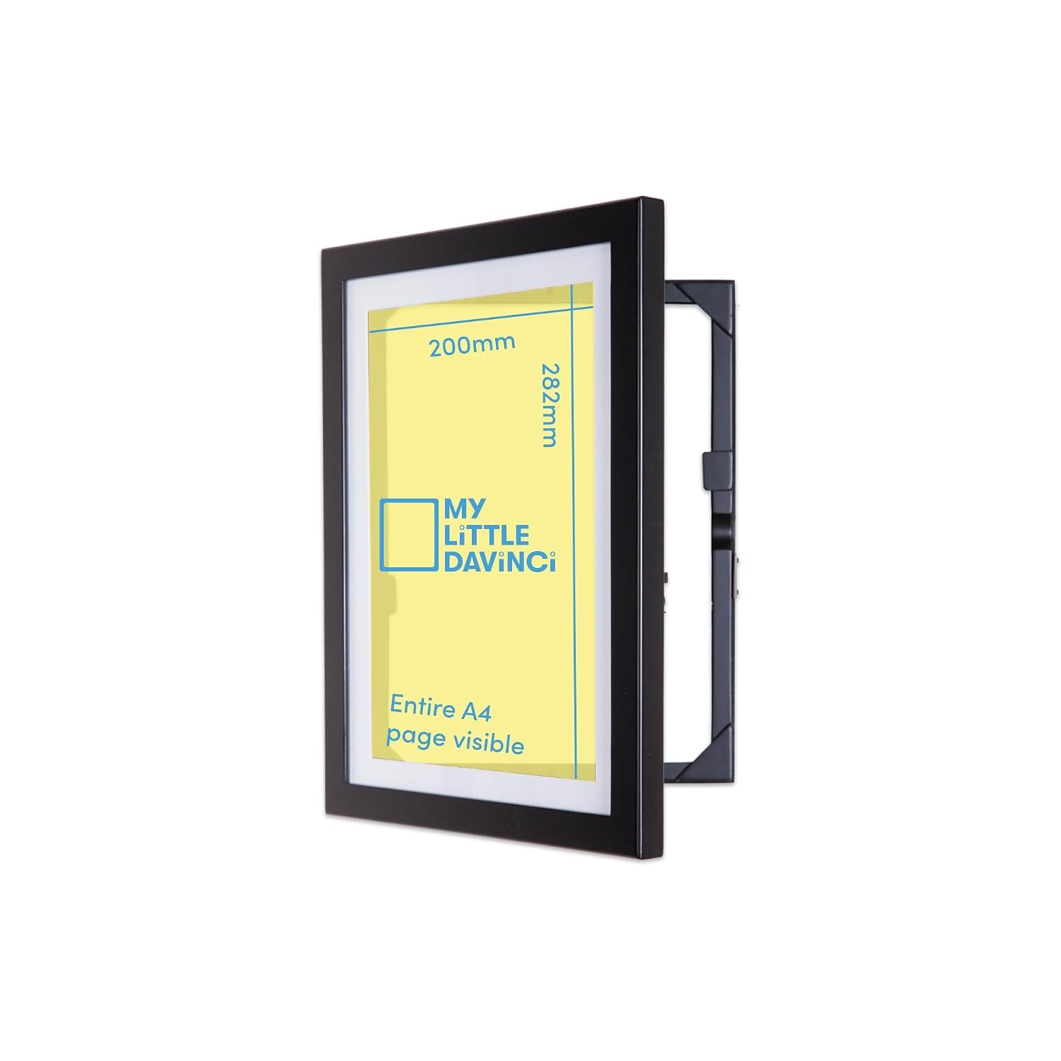 My Little DaVinci A4 Black Wooden Picture Frame, Front Opening Art Frame with Storage for 50 Sheets, Wall Mounted Kids Artwork Display for Photos Drawings Home Decor