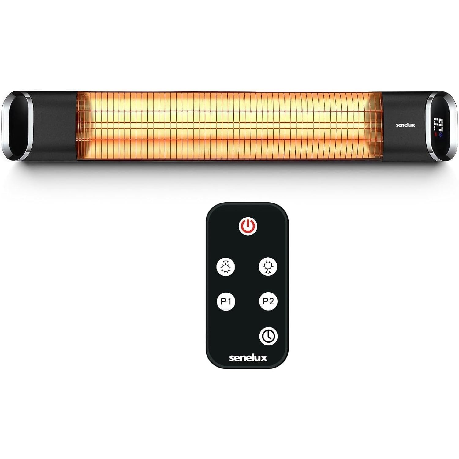 Senelux Electric Infrared Patio Heater Wall Mounted 2000W | IP65 Water-Resistant Heater for Indoor & Outdoor Use | Remote Control | Adjustable Timer & 9 Heat Levels | LED Display | Energy Efficient