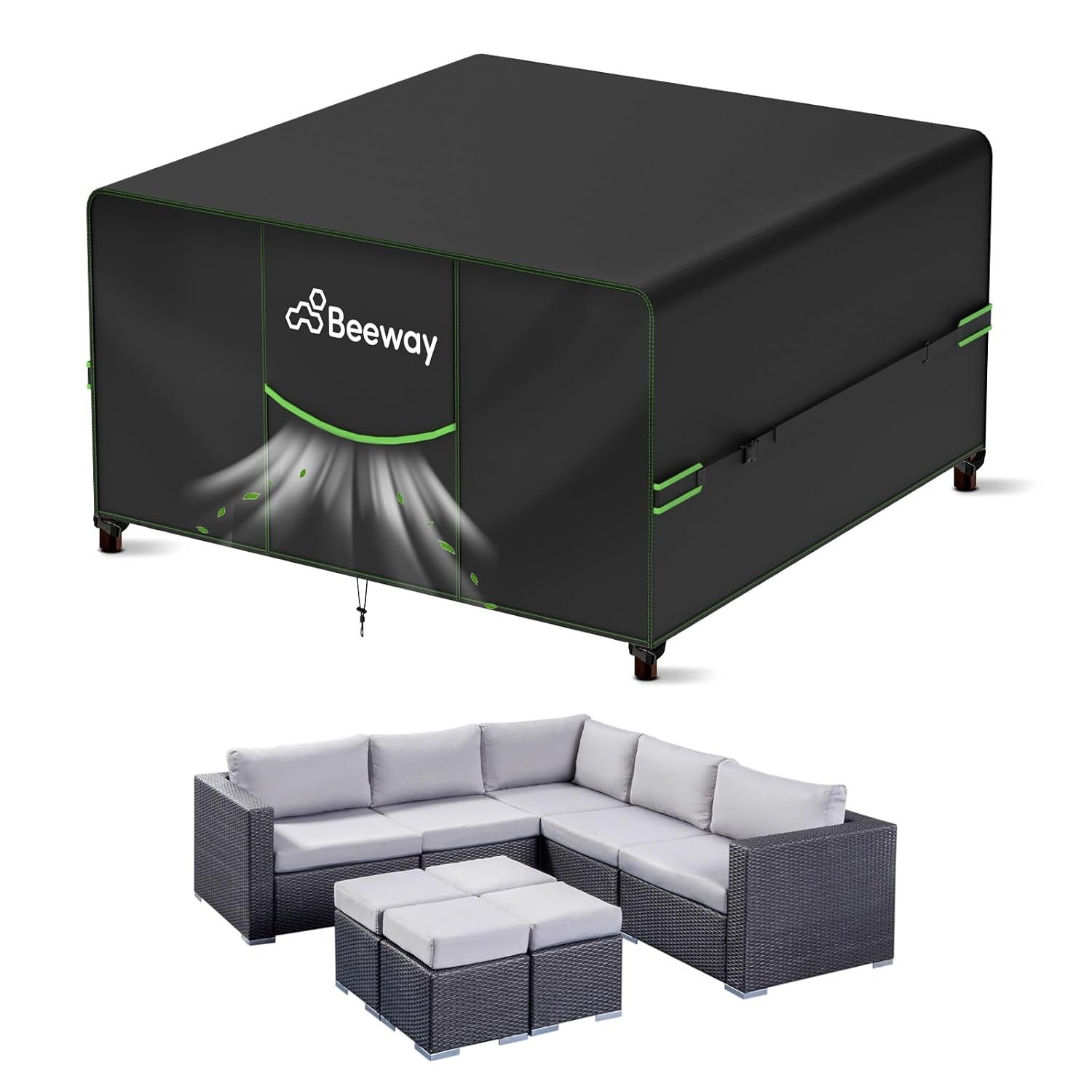 BEEWAY Garden Furniture Cover With Air Vent, Waterproof Patio Rattan Sofa Table Chair Set Cover - 420D Oxford Fabric, Windproof - 250x250x92cm