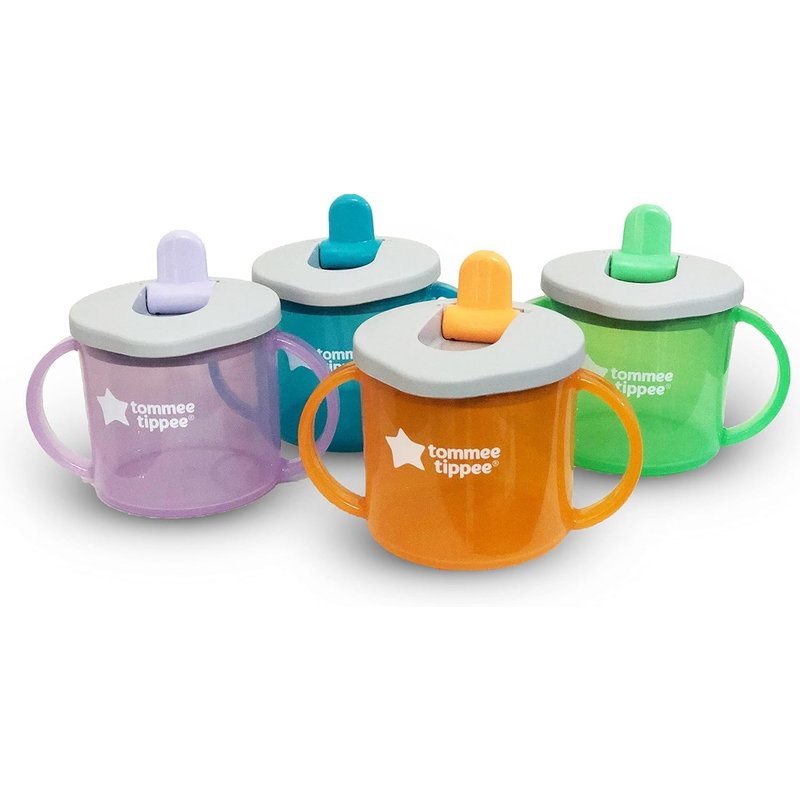 Tommee Tippee First Cup Sippy Cup for Babies with Flip-Up Free-Flow Spout and Easy Gip Handles, 4m+, 190ml, 4 Pack