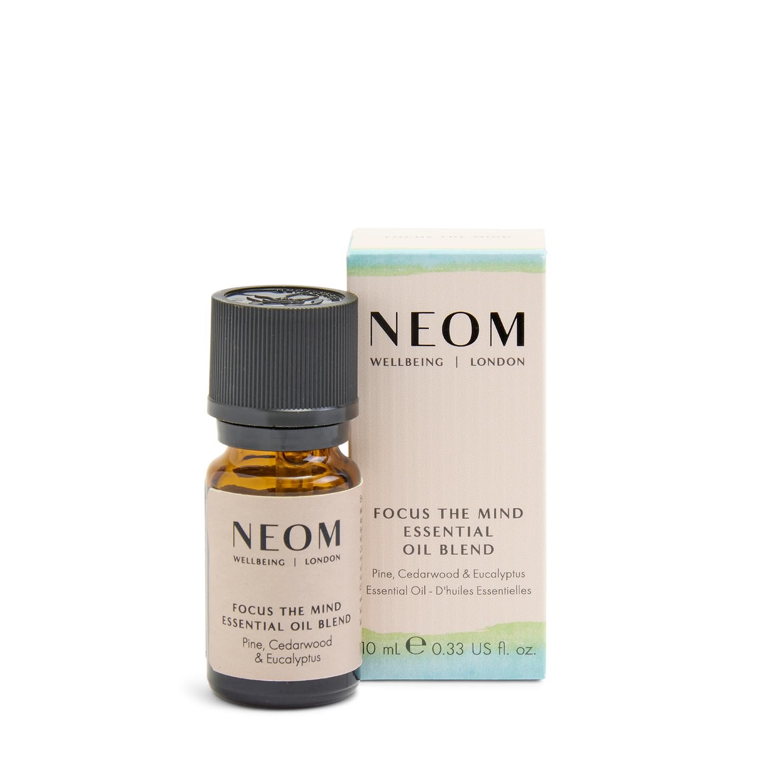 NEOM Focus The Mind Essential Oil Blend,10ml | Pine, Cedarwood & Eucalyptus | Woody Undertones I Refreshing and Calming I Boosts Concentration I Use in Neom Wellbeing Pod or add to Bath