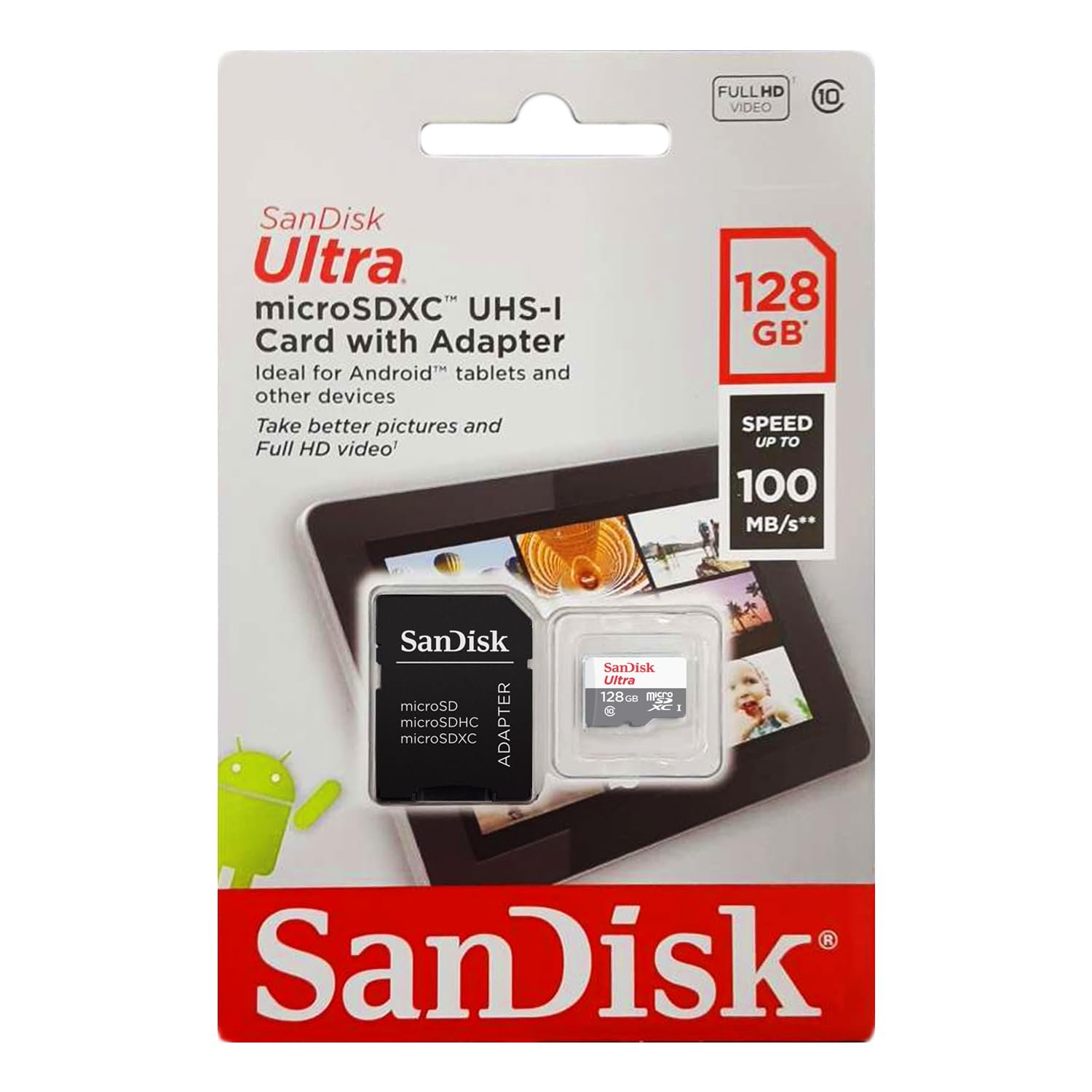 SanDisk Ultra Android 128 GB microSDXC Memory Card + SD Adapter (Newest Version) up to 80 MB/s, Class 10, SDSQUNC-128G-GN6MA