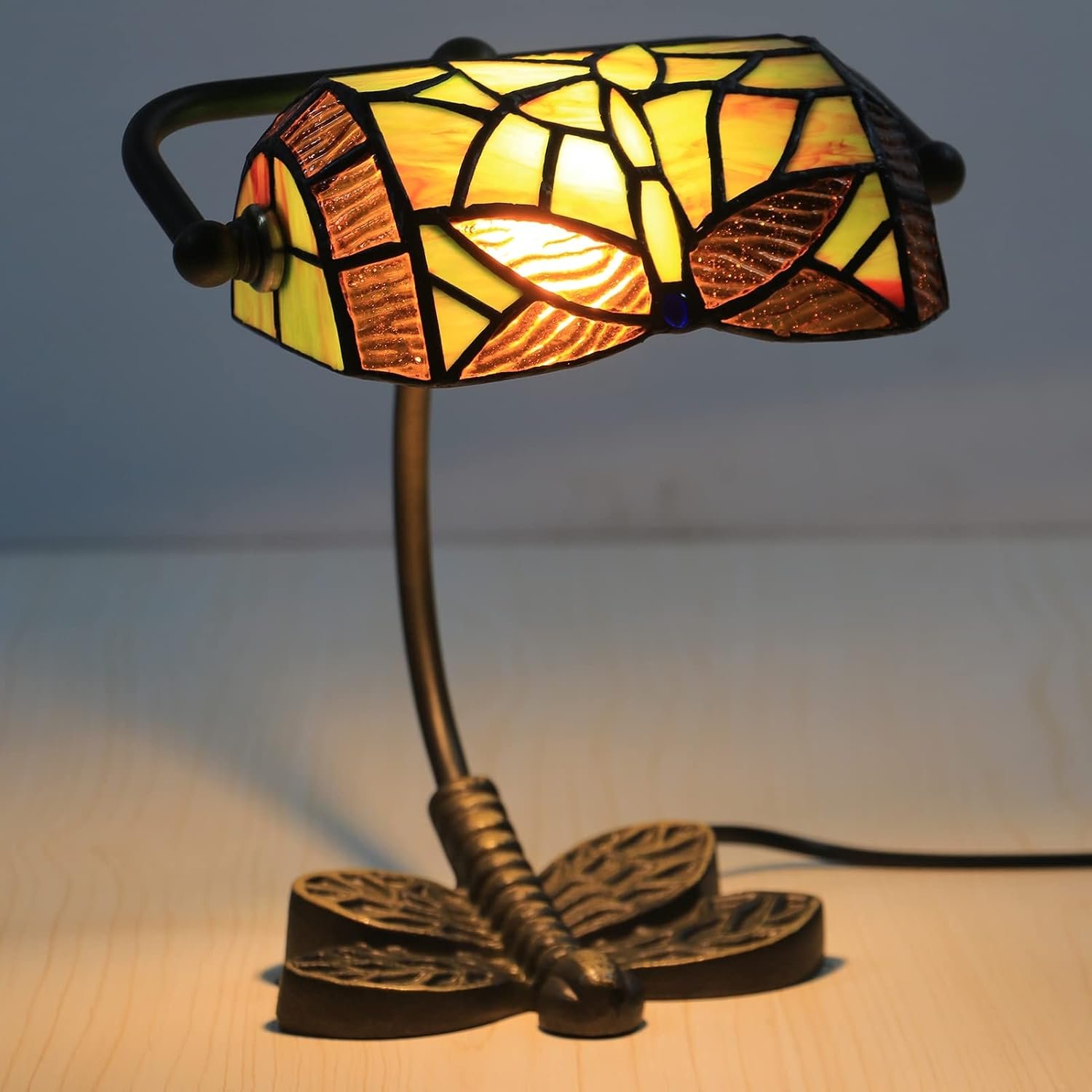 Uziqueif Bankers Vintage Tiffany Stained Glass Retro Classic Desk Lamp, Libelle 2