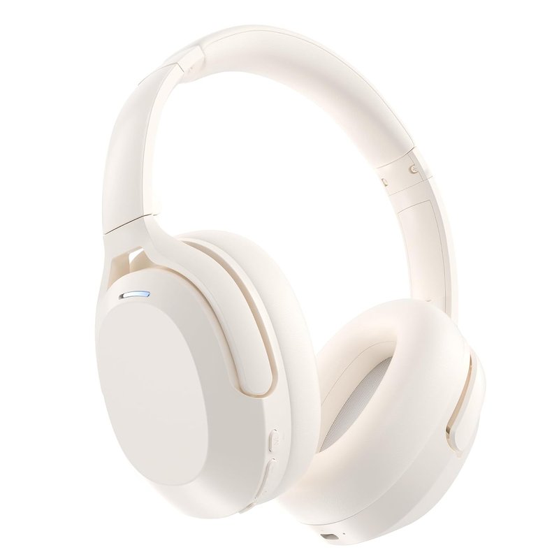 Rebocico Active Noise Cancelling Headphones, Wireless Bluetooth Over-Ear Headphone with Microphone,120H Playtime, Foldable Overhead Headphones with Deep Bass, Fast Charging for Home Travel (Beige)