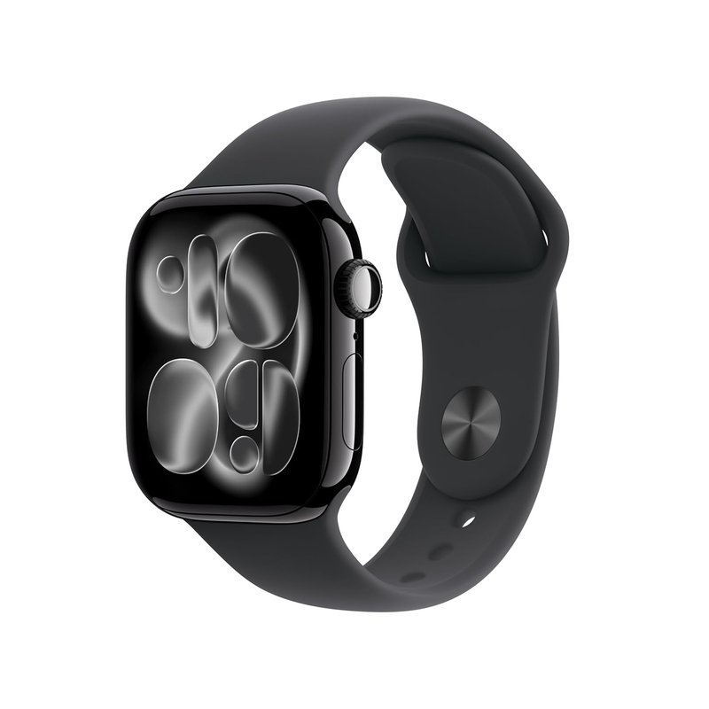 Apple Watch Series 11 GPS 42mm Smartwatch with Jet Black Aluminium Case with Black Sport Band M/L. Sleep Score, Fitness Tracker, Health Monitoring, Always-On Display, Water Resistant