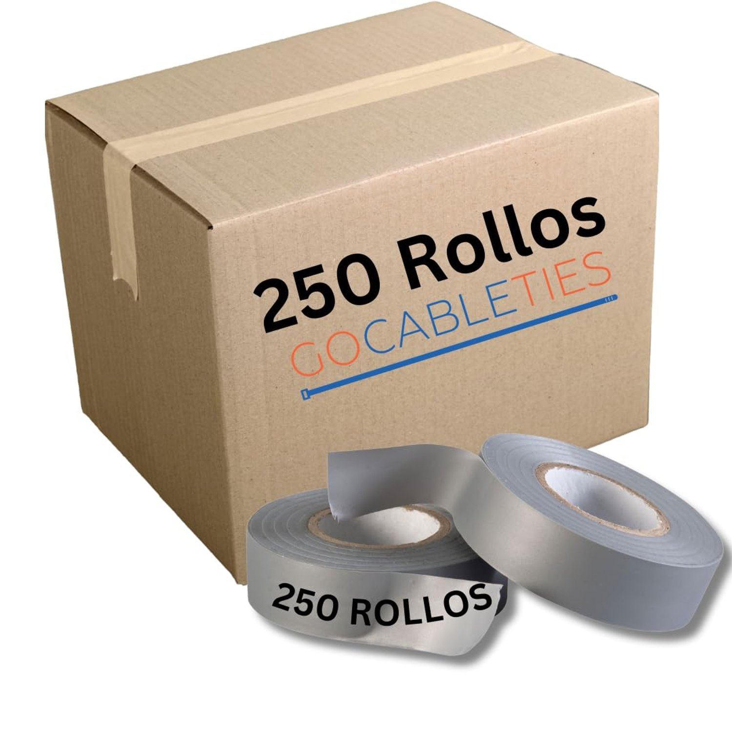 Gocableties Grey Electrical Tape, 19mm x 20m, Bulk Box of 250 Rolls, Strong Self-Adhesive PVC Insulation Tape for Insulating, Repairing and Protecting Electrical Wires