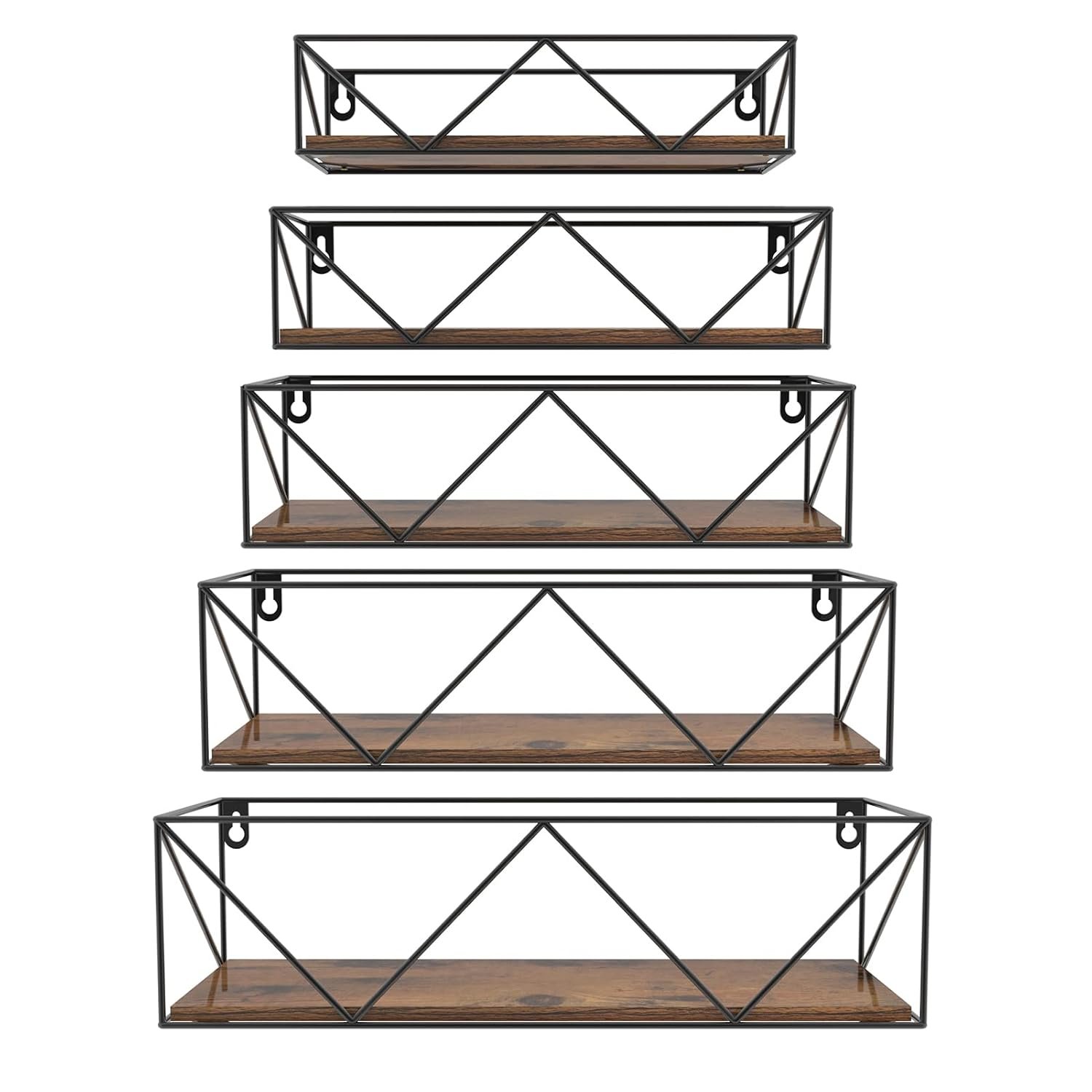 HORLIMER Wooden Shelves for Wall Set of 5, Floating Wall Shelf with Bars, Rustic Wall mounted Shelves for Bedroom Kitchen Bathroom Living Room