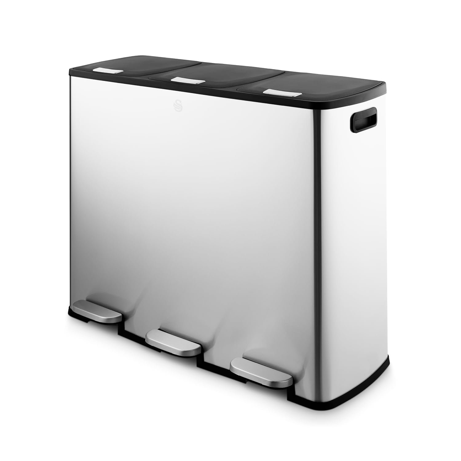 Swan 90L Recycling Bin with Soft Close Lids, Stainless Steel, SWKA4410SS