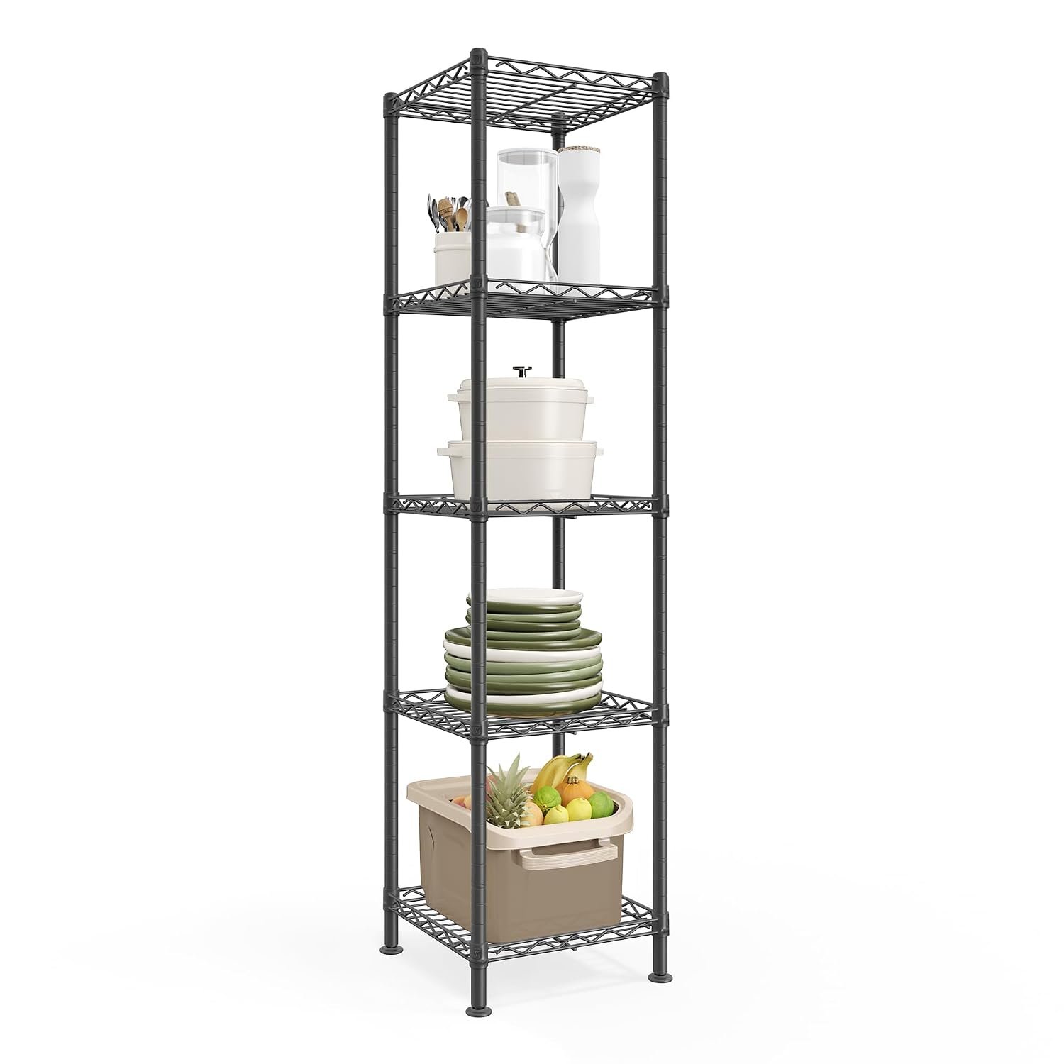 SONGMICS Storage Shelf, Small Metal Garage Shelving Unit, Adjustable Shelves, for Small Spaces, Garage, Bedroom, Living Room, Kitchen, Pantry, 5 Tier, 30 x 30 x 121 cm, Ink Black LGR123BH01