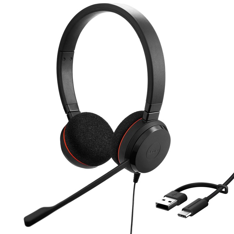 Jabra Evolve 20 Stereo Headset – Microsoft Certified Headphones for VoIP Softphone with Passive Noise Cancellation – USB-C/A – Black