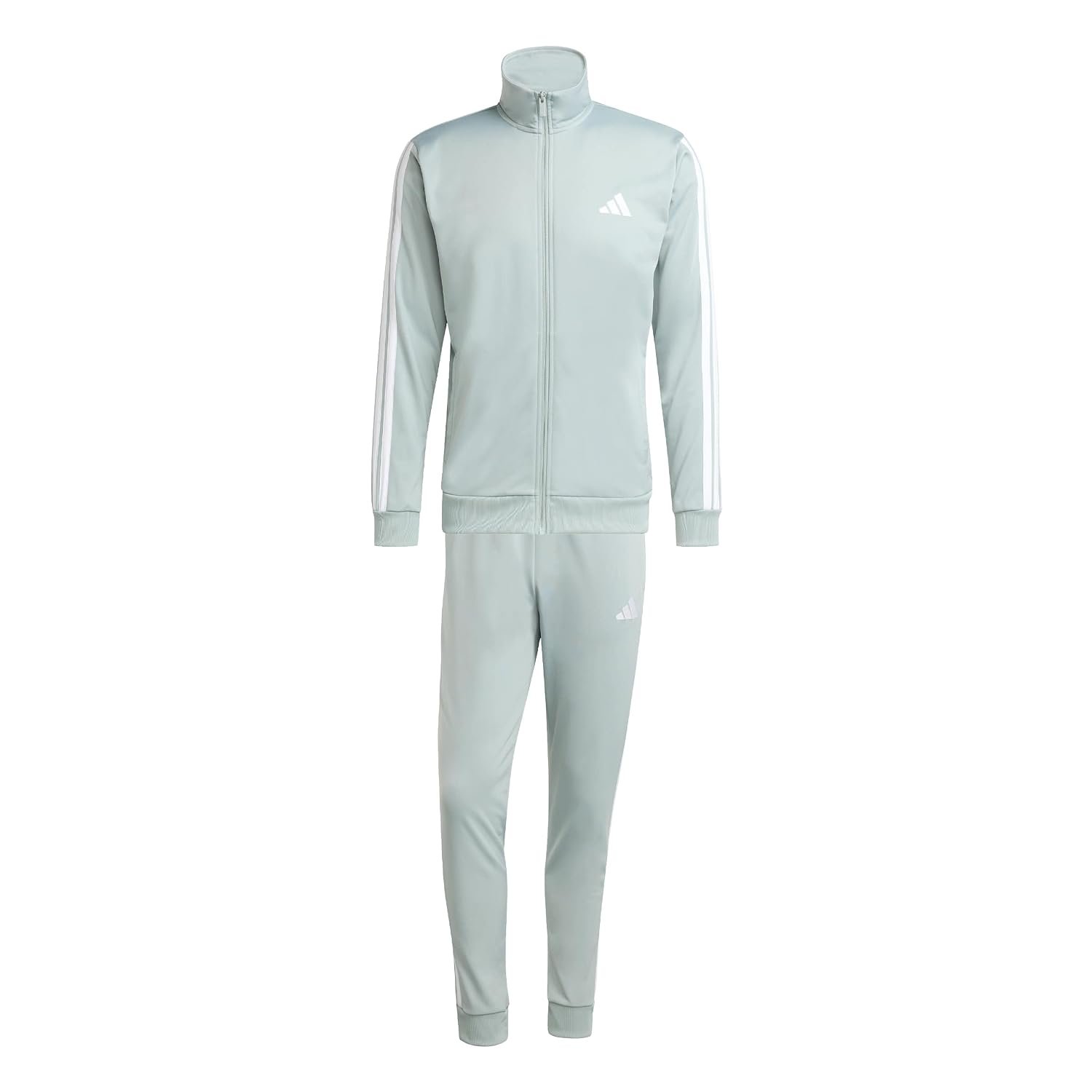 adidas Men's SPORTSWEAR BASIC 3 STRIPES FLEECE TRACKSUIT, Wonder Sage, S