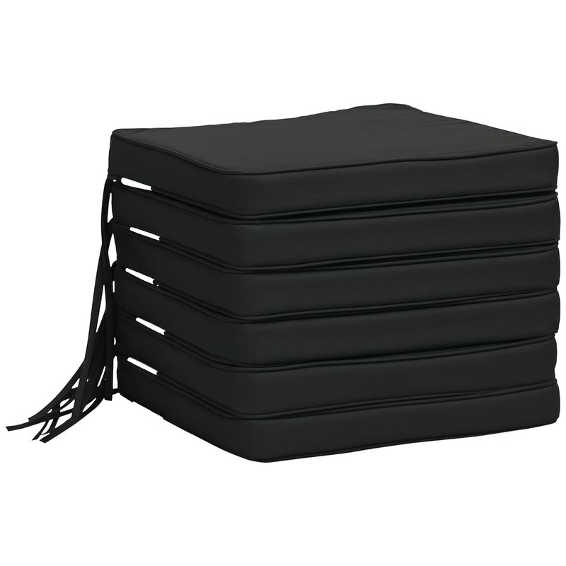 Outsunny Set of 6 Chair Cushion Seat Pads Dining Chair w/Straps Indoor Outdoor Removable Tie On Garden Patio, Black