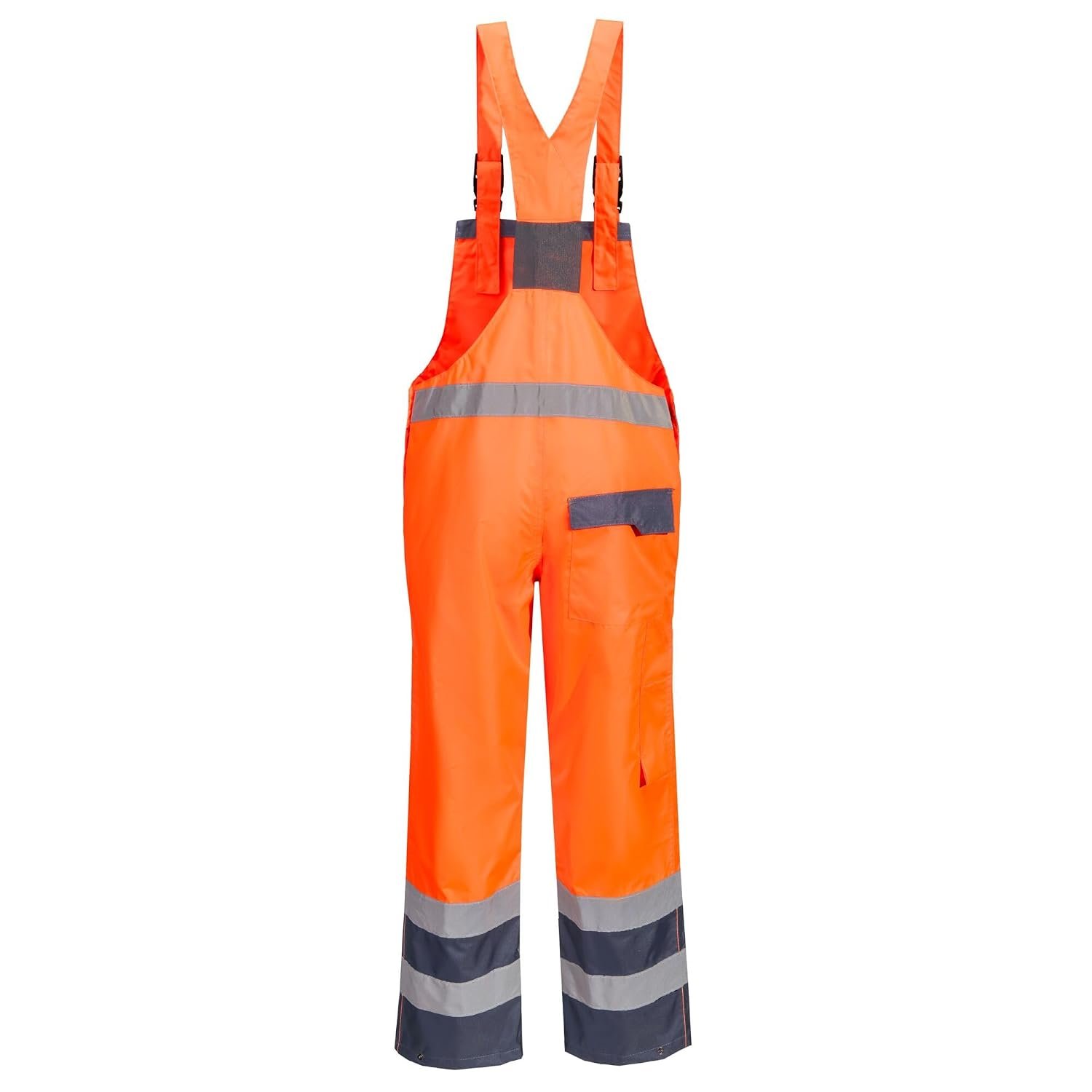 Portwest S488 Waterproof Bib and Brace Overalls Hi Vis Mens Waterproof Work Trousers Overtrousers Rain Dungarees Reflective Utility Pockets, Orange/Navy, XL