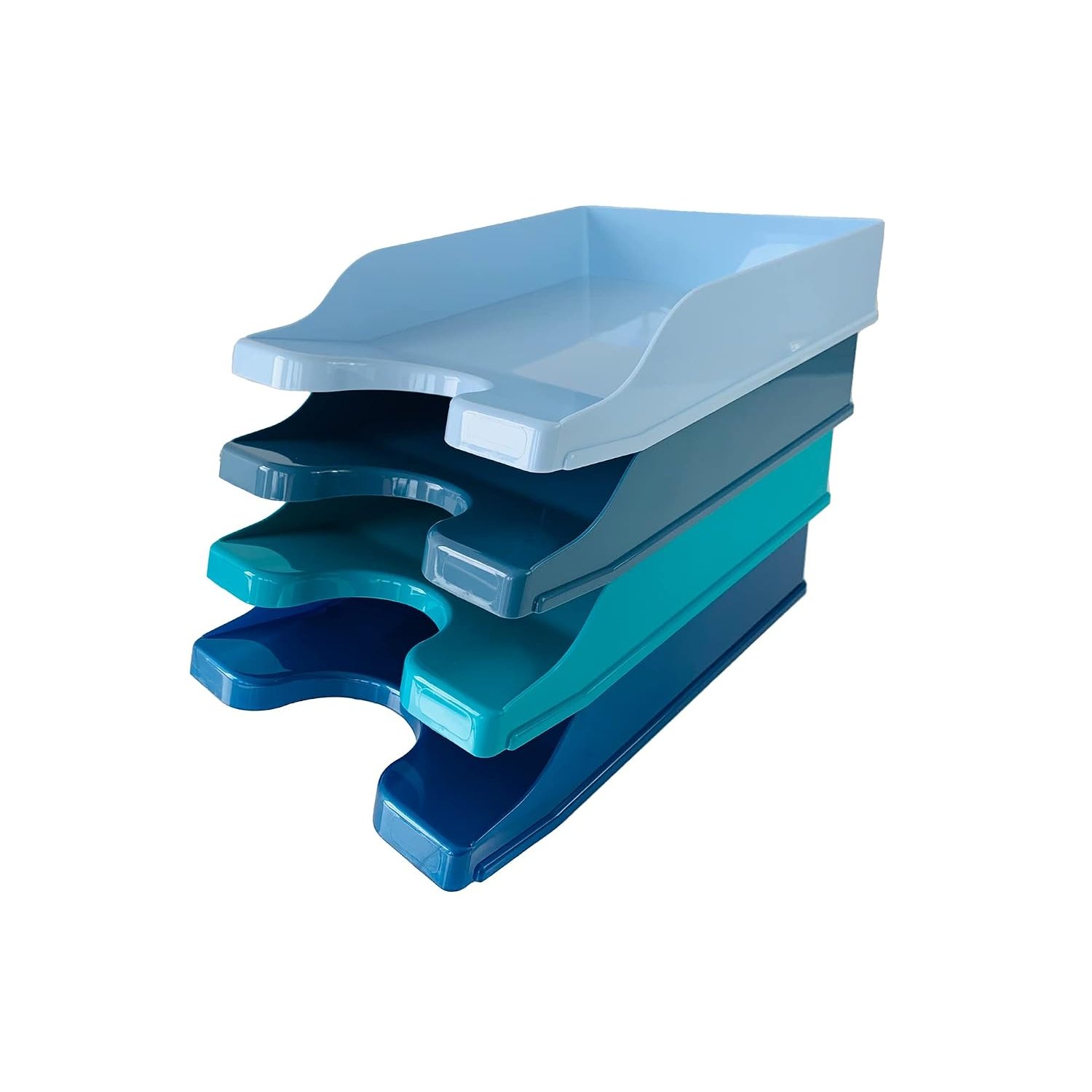 Deflecto Cool Breeze Set of 4 x A4 Contemporary Letter Tray organiser In Deep Blue and Aqua Tones - A4 paper organiser - CP130YTCB