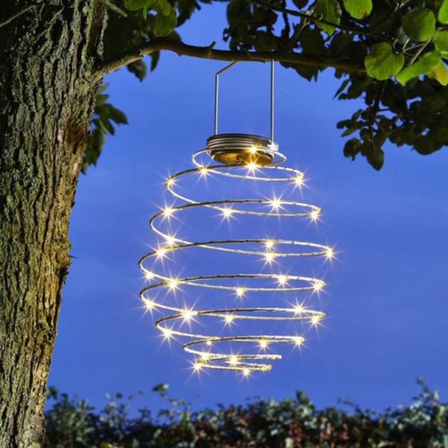Garden Mile Hanging LED Solar Light Light Up Spiral Lantern Outdoor Solar Hanging Lights Garden Lighting for Wedding Parties Spiral Solarpowered Garden Lanterns Firefly Effect Lighting