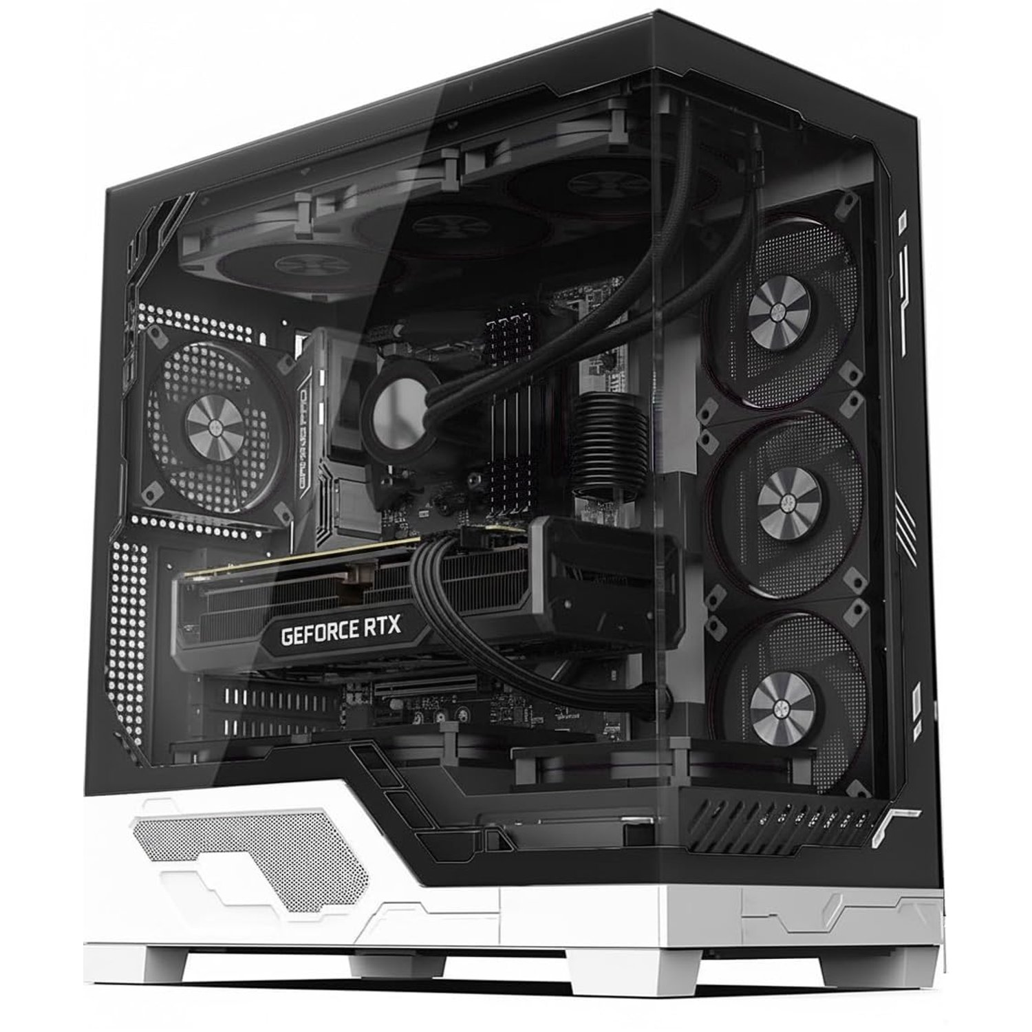 IONZ PC Computer Case - ATX, 7 PWM Fans Pre-Installed - Non RGB, Mid Tower - Full-View Dual Chamber Tempered Glass, Black - KZ12 V3 Ultra