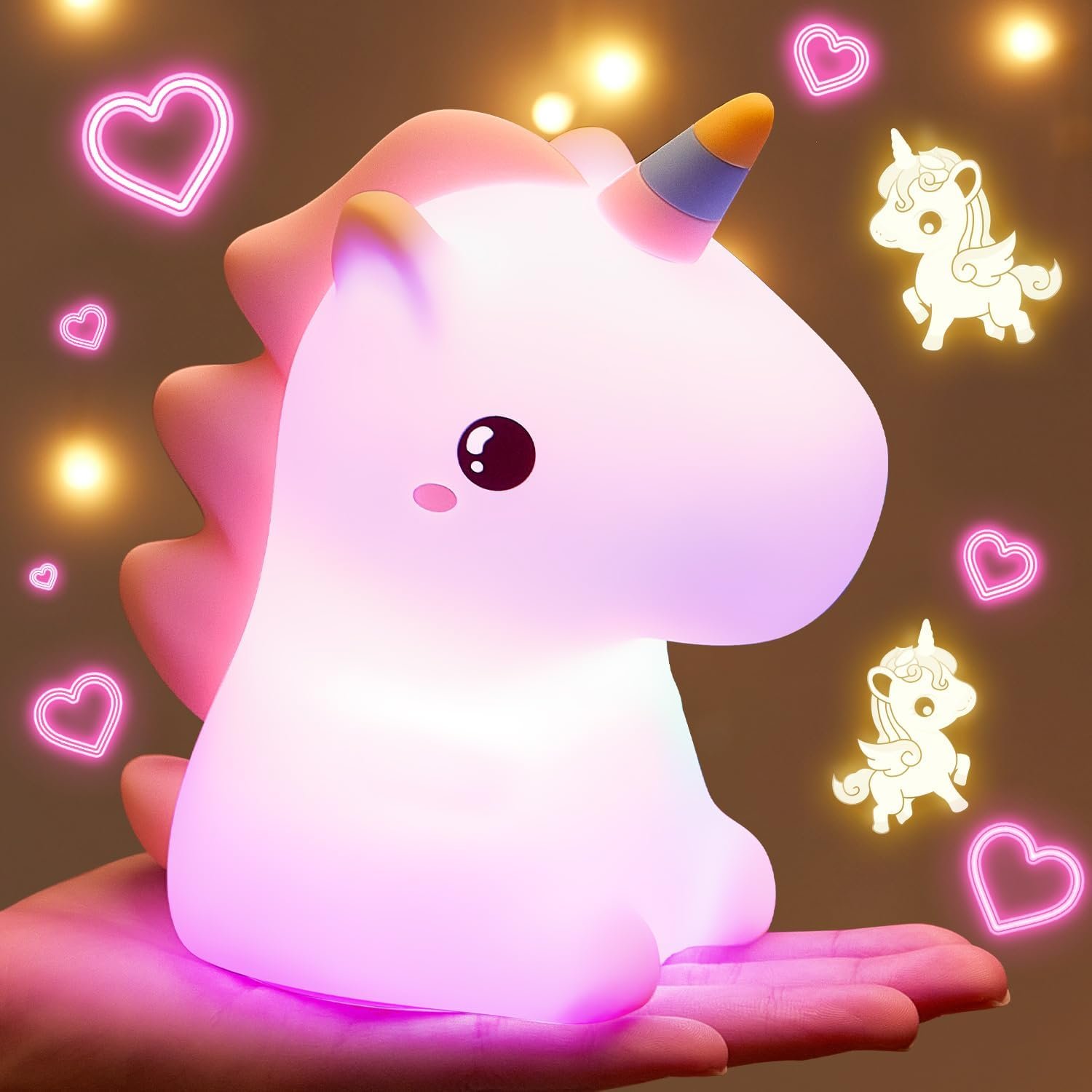 Unicorn Night Light Baby Nursing Light, 1200 mAh Bedside Lamp Children, Night Light Children, 16 Colours, 5 Brightness, Unicorn Gifts for Girls, Baby Room Decoration, Kawaii Decoration, Baby Gift