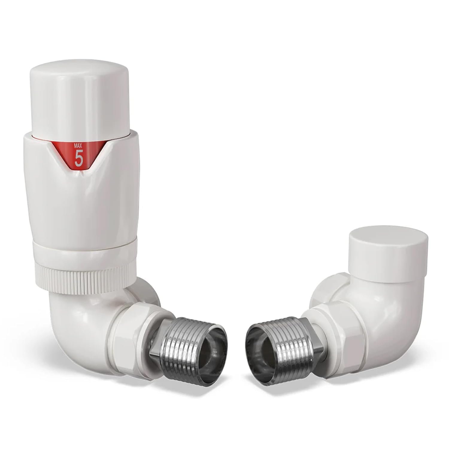 UK Radiators Thermostatic Radiator Valve (TRV) - 15mm Corner Lockshield - Glossy White Colour - Energy Saving 1/2" x 15mm Brass Corner Valve