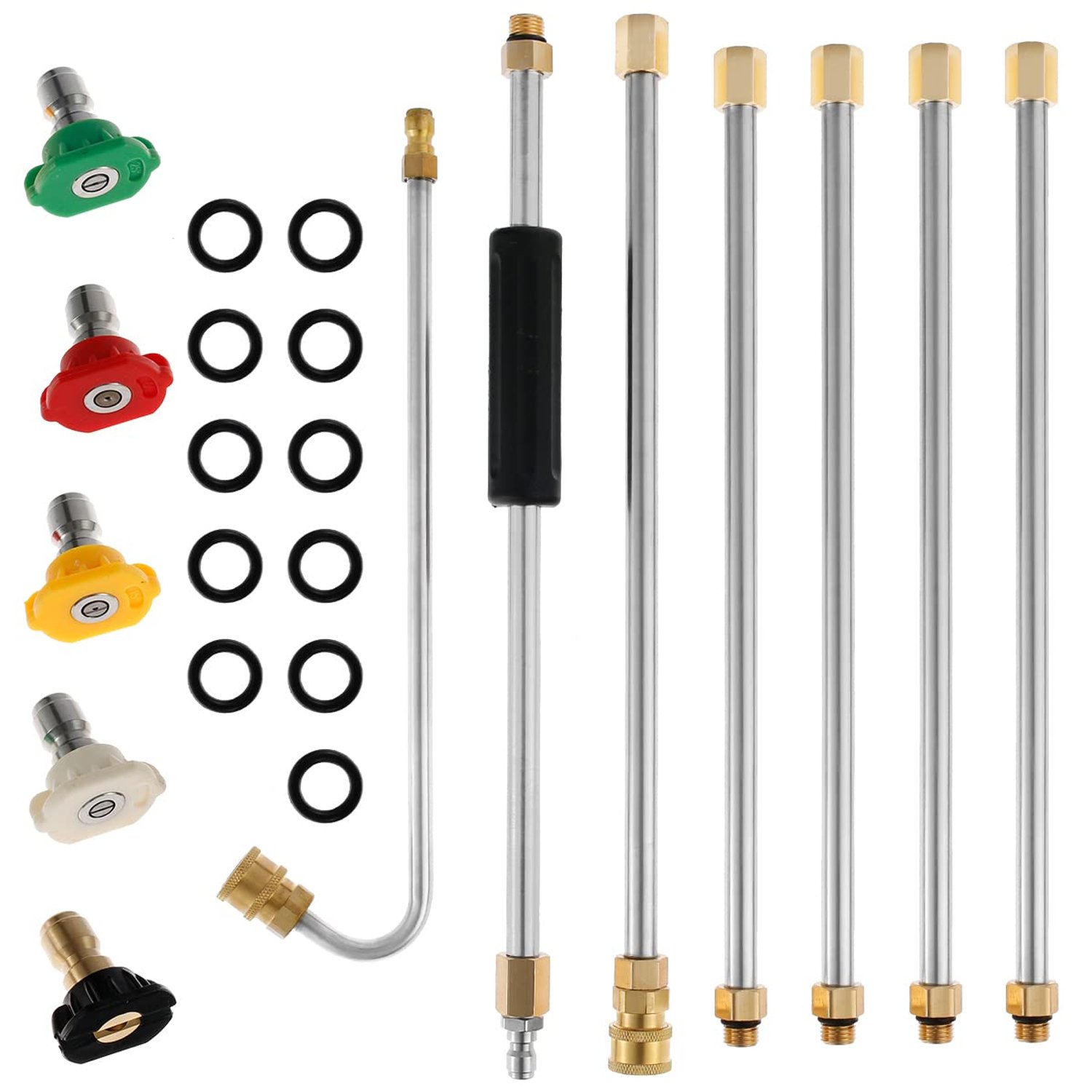 Pressure Washer Extension Wand Set 4000 PSI High Pressure Washer Gun Extension Rod Gutter Cleaning Tools Telescopic Roof Cleaner Lance with 5 Pcs Nozzle Tips 1/4 Inch Quick Connect 10 Pcs Rubber Ring