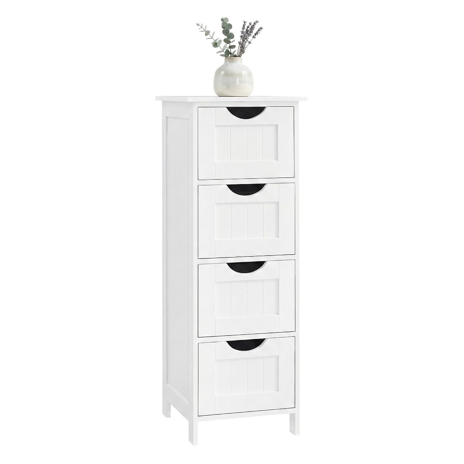 VASAGLE Bathroom Floor Storage Cabinet, Bathroom Storage with 4 Drawers, Bathroom Cabinet Freestanding, 30 x 30 x 82 cm, Modern Style, White LHC40W