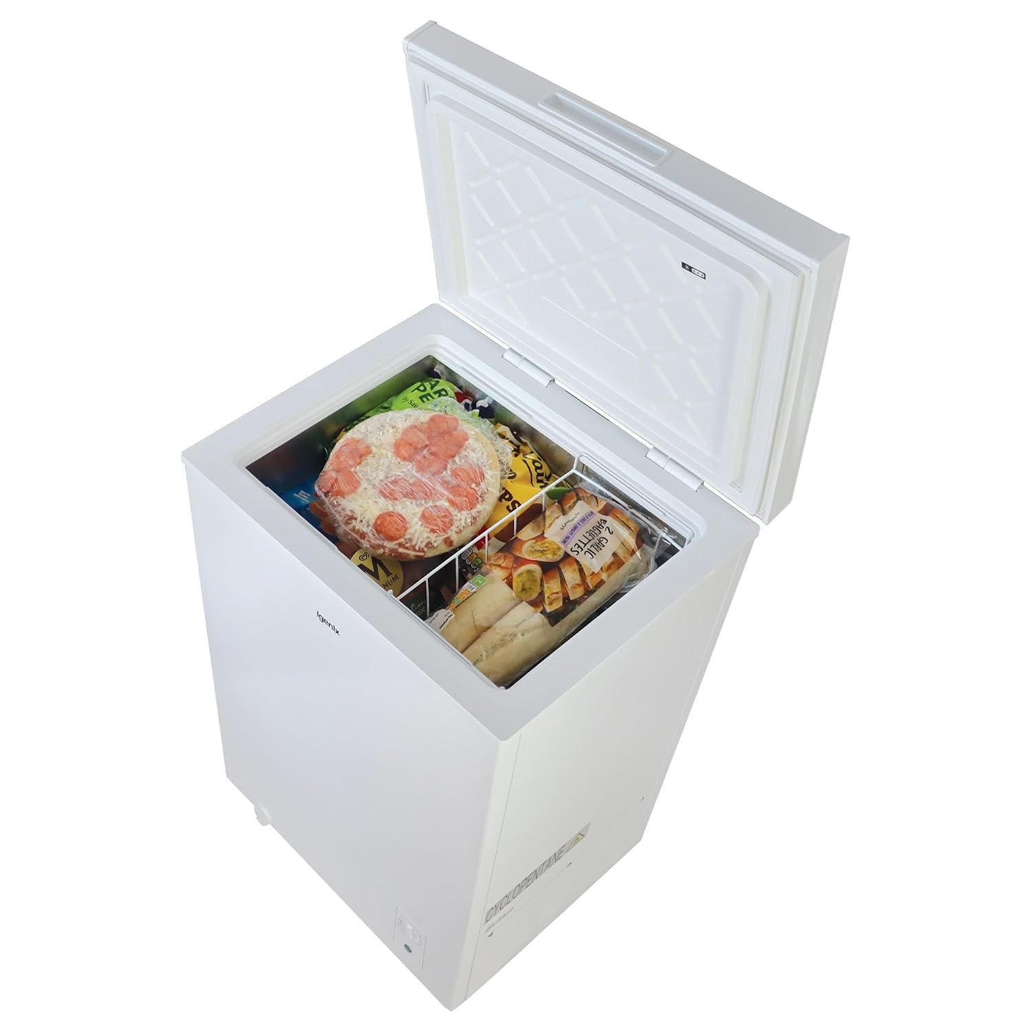 Igenix IG100 Freestanding Chest Freezer, 99 Litre Capacity with Freezer Basket, Suitable for Outbuildings and Garages, White
