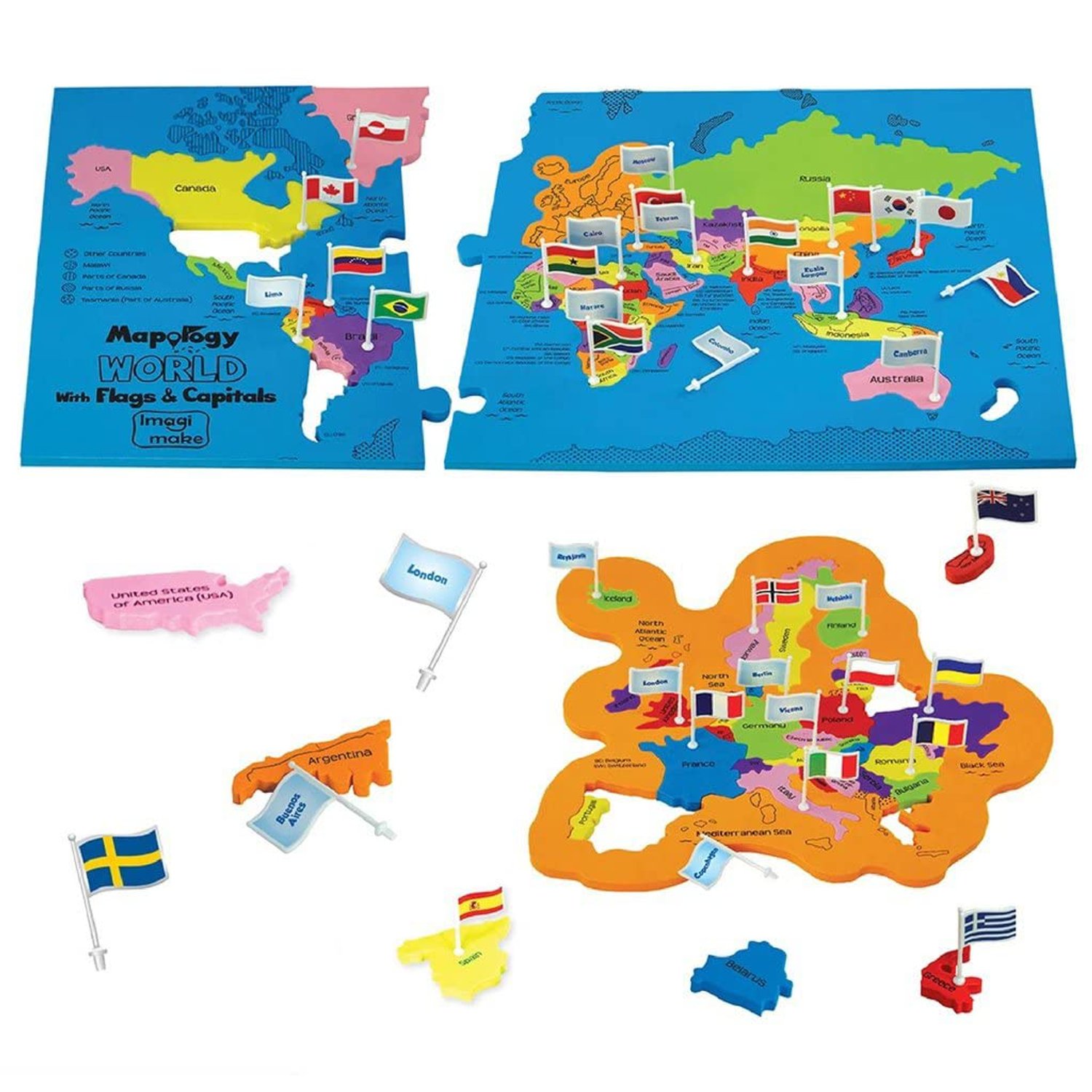 Imagimake Mapology World Map Jigsaw Puzzle with Flags and Capitals | 78 Pieces Geography Puzzles for Kids, Educational STEM Toys & Games | Gifts for Girls & Boys 5,6,7,8,9,10,11,12