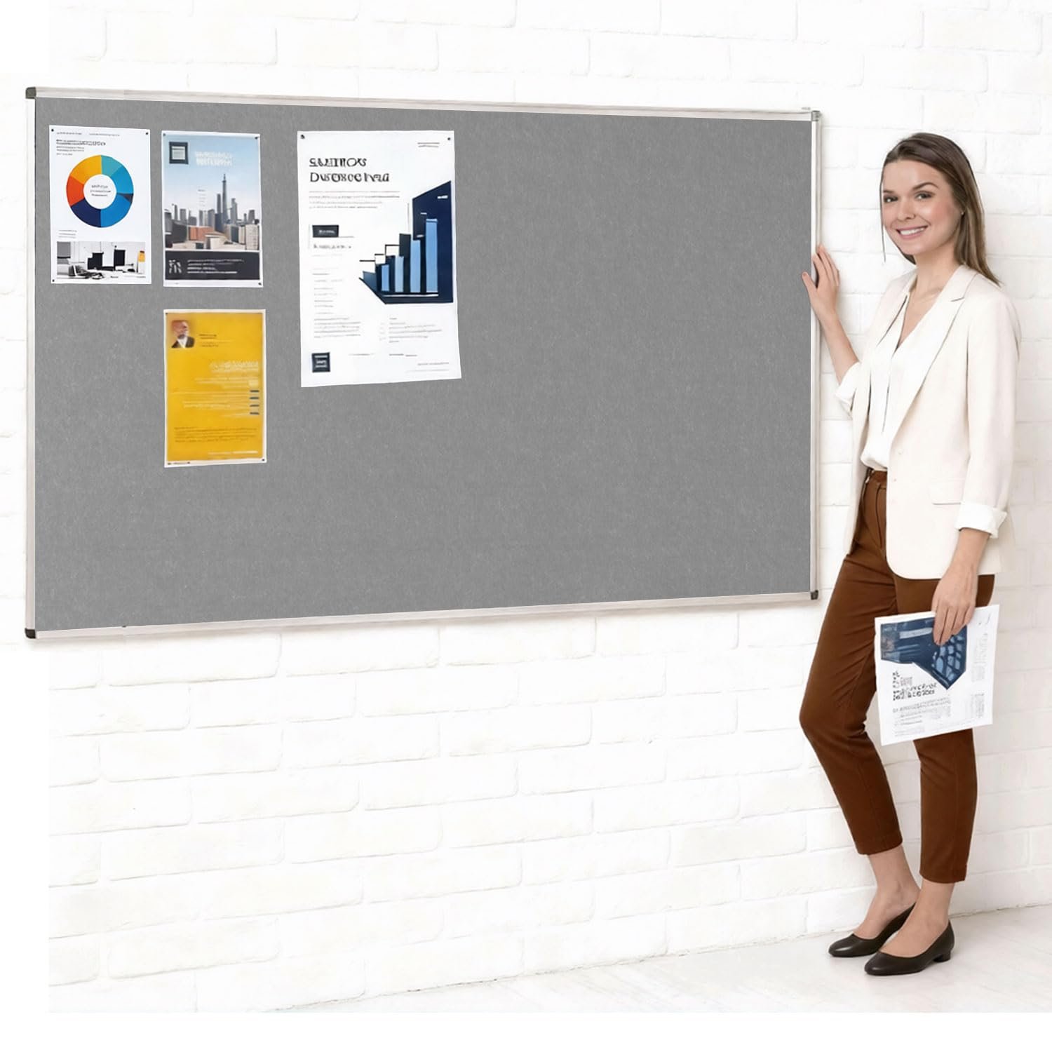 Metroplan Fire-Retardant Aluminium Frame Noticeboard, 120 x 240 cm, Grey, Large Pinboard, Wall-Mounted, 12 Colour Pinboard Options - Ideal for Office, Classroom, Notice Displays