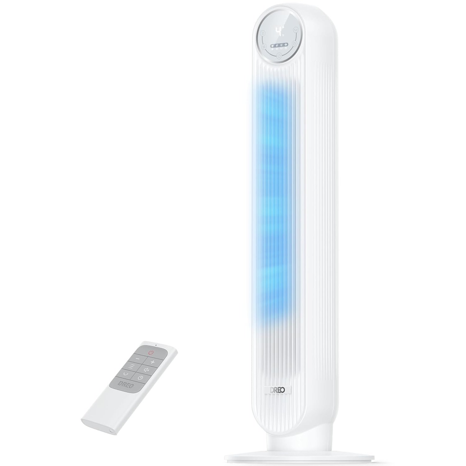 DREO 20dB Silent Tower Fan, 28 ft/s Velocity Electric Cooling Fan with Remote, 90° Oscillating 8 Speeds 4 Modes 8H Timer LED Display, DC Motor Quiet Standing Bladeless Floor Fans for Bedroom, White