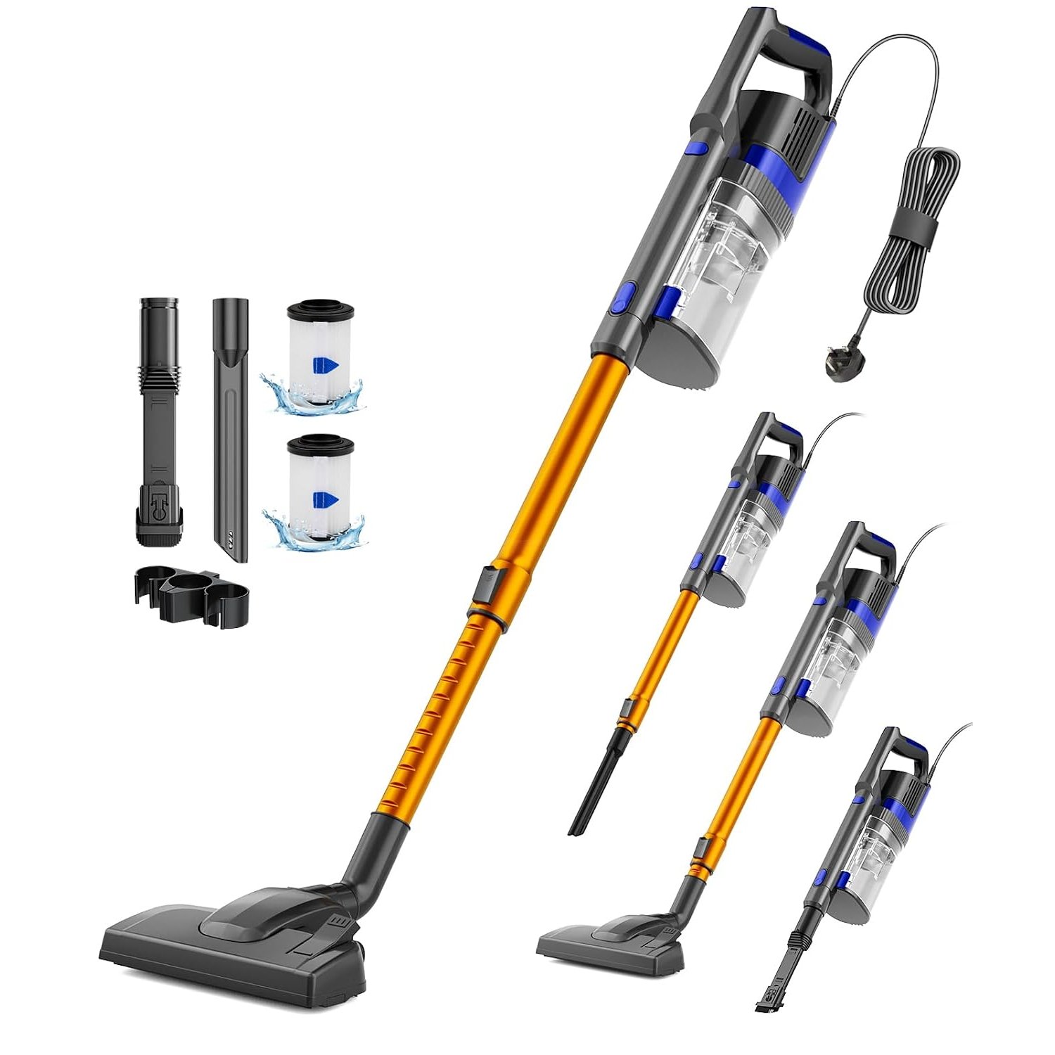 VACTechPro Corded Vacuum Cleaner, Powerful 680W/60Kpa, Lightweight 3-in-1 Stick Vacuum with 800ML Dustbin, Double Handle Design Upright Handheld Vacuum for Hardwood, Pet Hair, Carpets