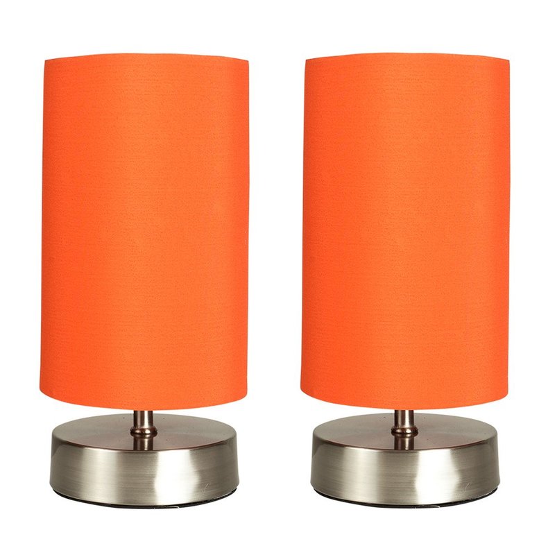 MiniSun | Modern Chrome Touch Table Lamps with Orange Light Shades | Table Lamps, Home Décor & Improvement Essential | Set of 2