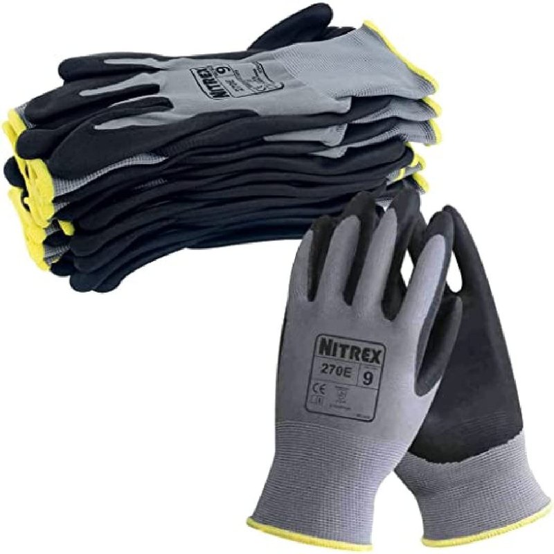 NITREX 270E Work Gloves – Pack of 10 | Safety Gloves with Enhanced Grip | Protective Workwear for Various Workplace Hazards | Size 9