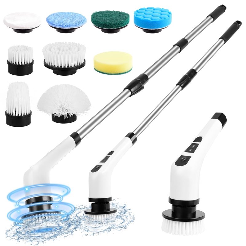 Ninsetinsoe Electric Spin Scrubber,Cordless Spin Scrubber for Cleaning with 8 Replaceable Brush Heads,Shower Scrubber with Adjustable Detachable Handle for Bathroom,Kitchen