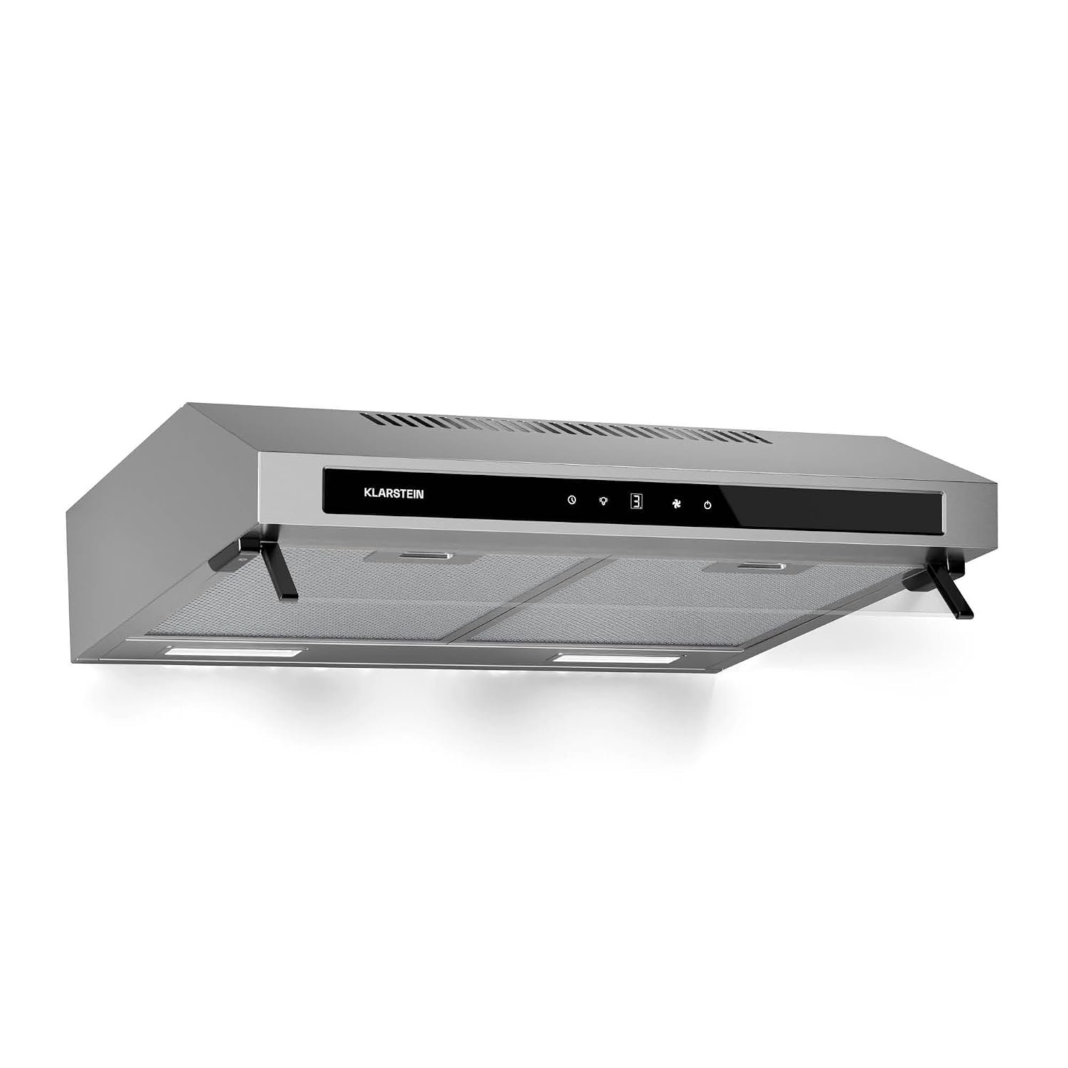 Klarstein Purista Force Integrated Cooker Hood, 60cm Under-Cabinet Hood, Dual Motor, 343 m³/h Air Flow, LED Touch Panel, Energy Efficiency C, Stainless Steel, LED Lighting, Charcoal Filter