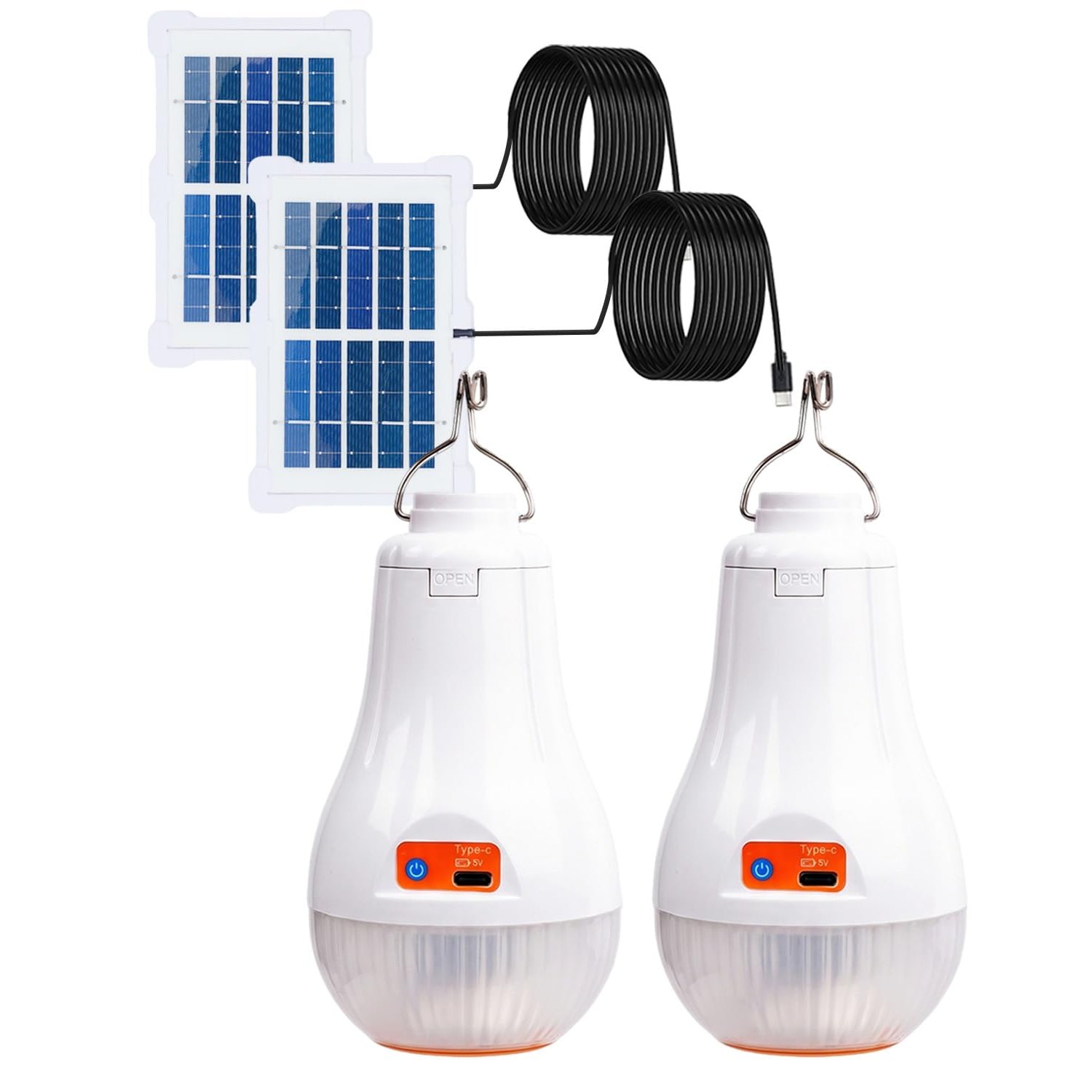 Klaright 5W Solar Powered LED Shed Light Bulb, USB Work Lights Portable Rechargeable Solar, LED Solar Shed Lights Indoor Outdoor Flashlight for Camping Tent Fishing Garden Yard Hiking, Pack of 2