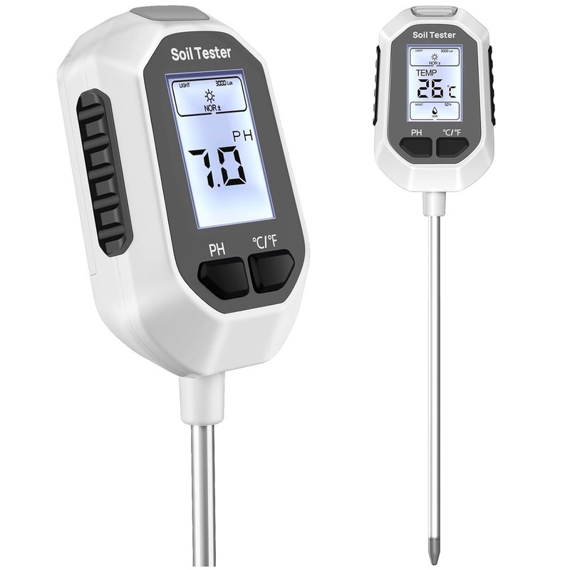 YAMRON 4-in-1 Soil Moisture Meter Digital Plant Temperature/Soil Moisture/PH Meter/Sunlight Intensity Backlight LCD Display Soil Test Meter for Gardening, Farming and Outdoor Plants