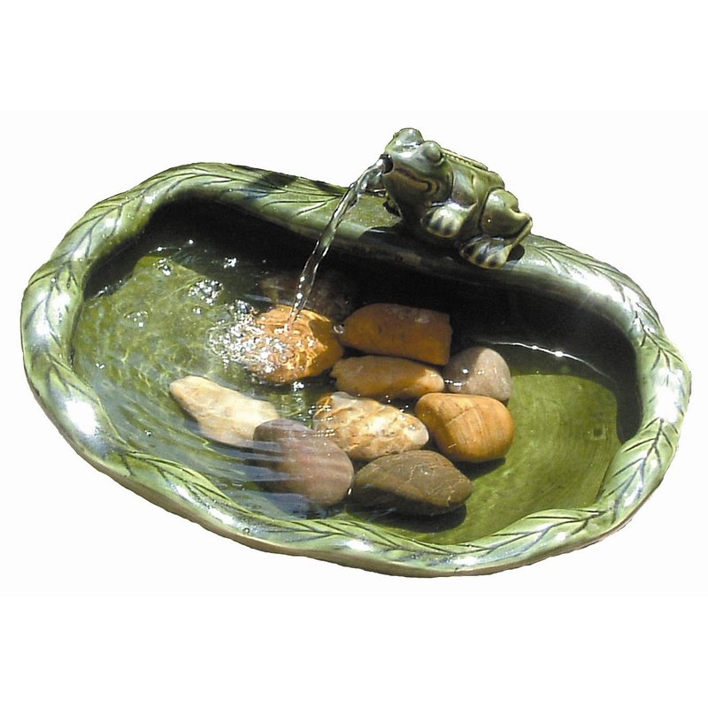 Smart Solar 22300M01 Frog Glazed Ceramic Water Feature - Green